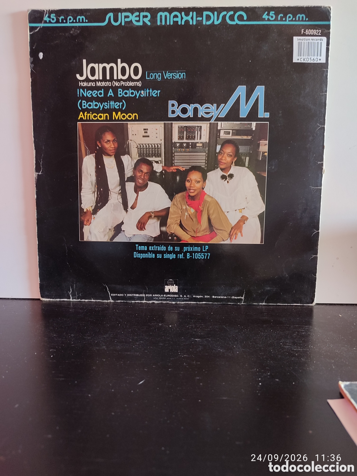 Discos de vinilo: Boney M. &ndash; Jambo Hakuna Matata (No Problems) (Long Version) / I Need A Babysitter (Babysitter) / Afr - Foto 2