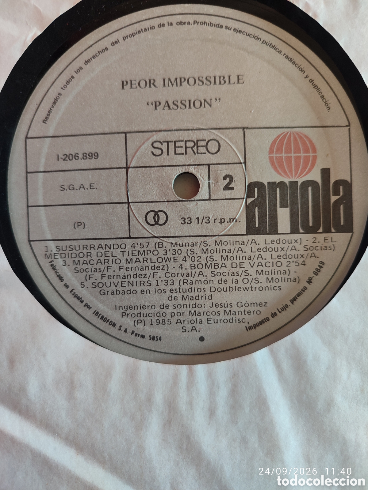 Discos de vinilo: Peor Impossible &ndash; Passion - Foto 1