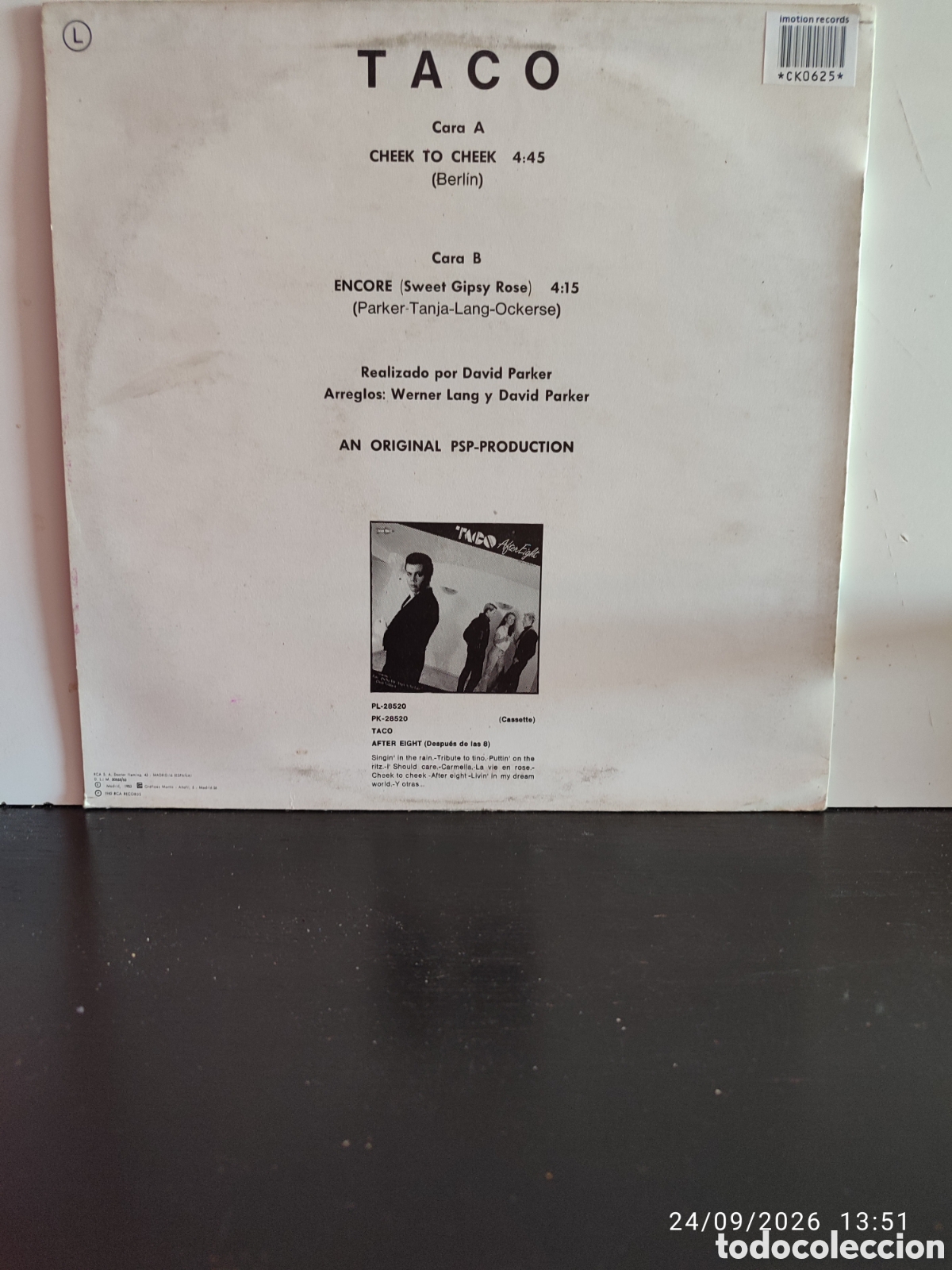 Discos de vinilo: Taco &ndash; Cheek To Cheek (Heaven) - Foto 2