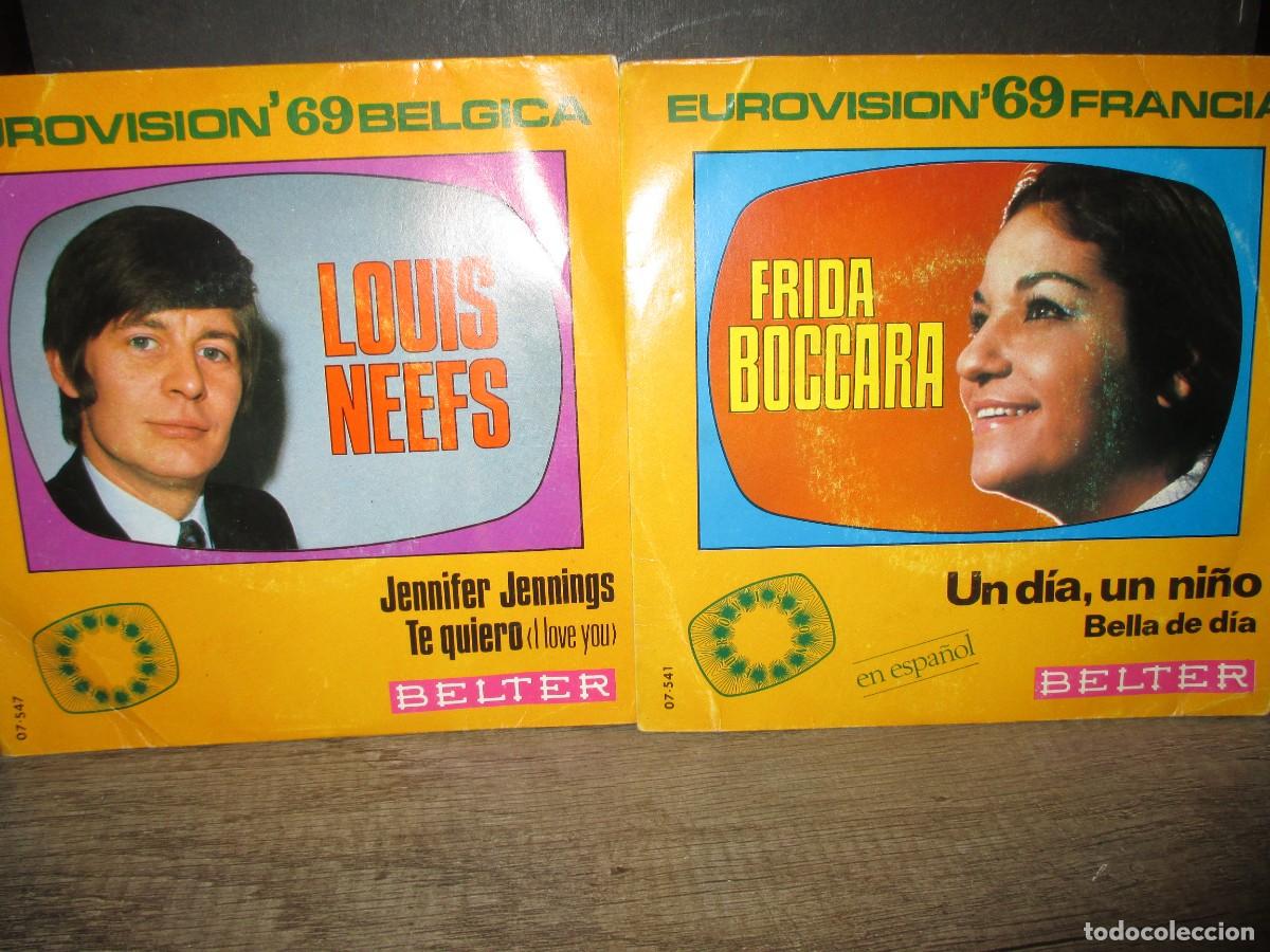 Vinyl records: 947- Lote 2 Singles Vinilo 7&rdquo; Eurovisi&oacute;n 1969 (Frida Boccara / Louis Neefs) &ndash; Edici&oacute;n Espa&ntilde;ola Belte