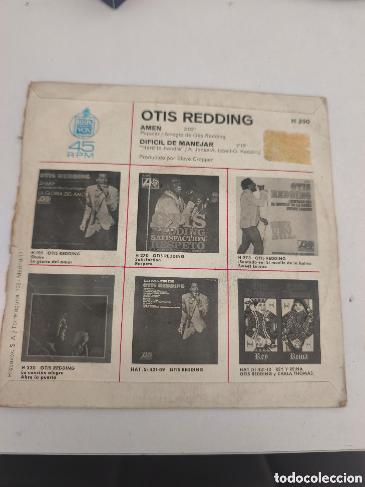 Discos de vinilo: Single otis redding, amen dif&iacute;cil de manejar - Foto 2