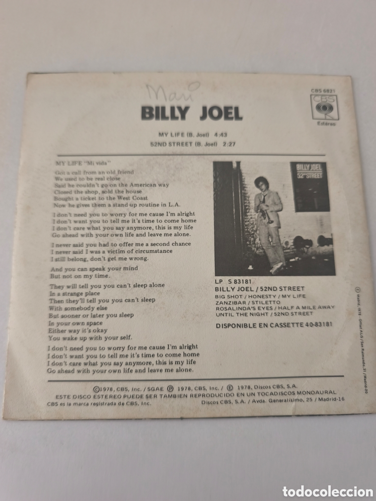 Discos de vinilo: Billy Joel mi vida y 52nd street - Foto 2