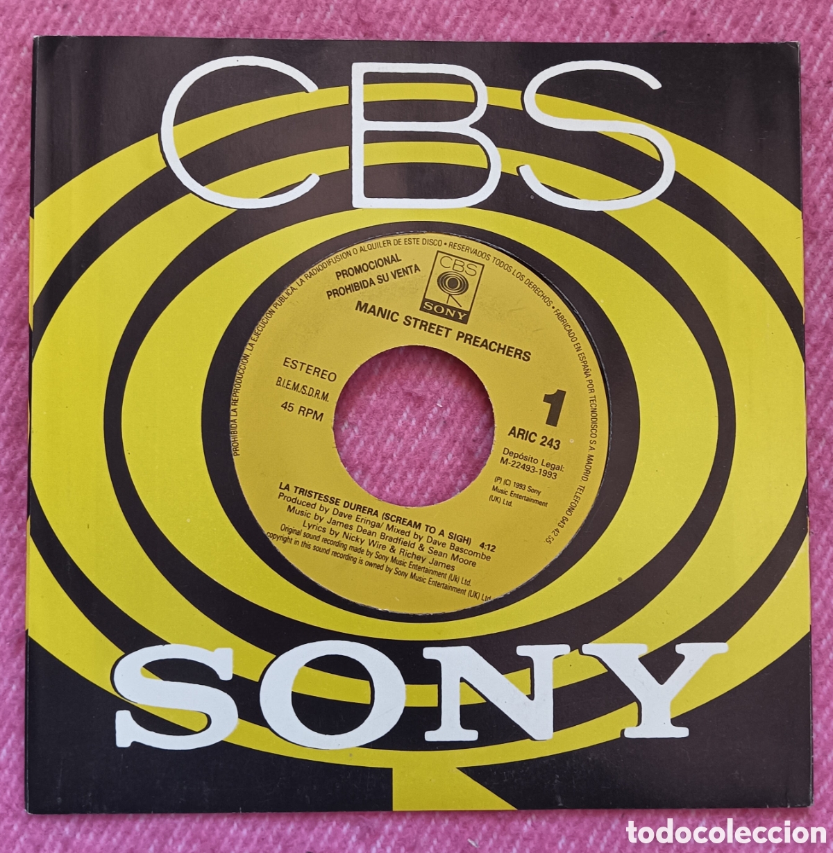 Discos de vinilo: 7&rdquo; Promo MANIC STREET PREACHERS - La Tristesse Durera (Scream To A Sigh) - ONE SIDED (-/VG+)