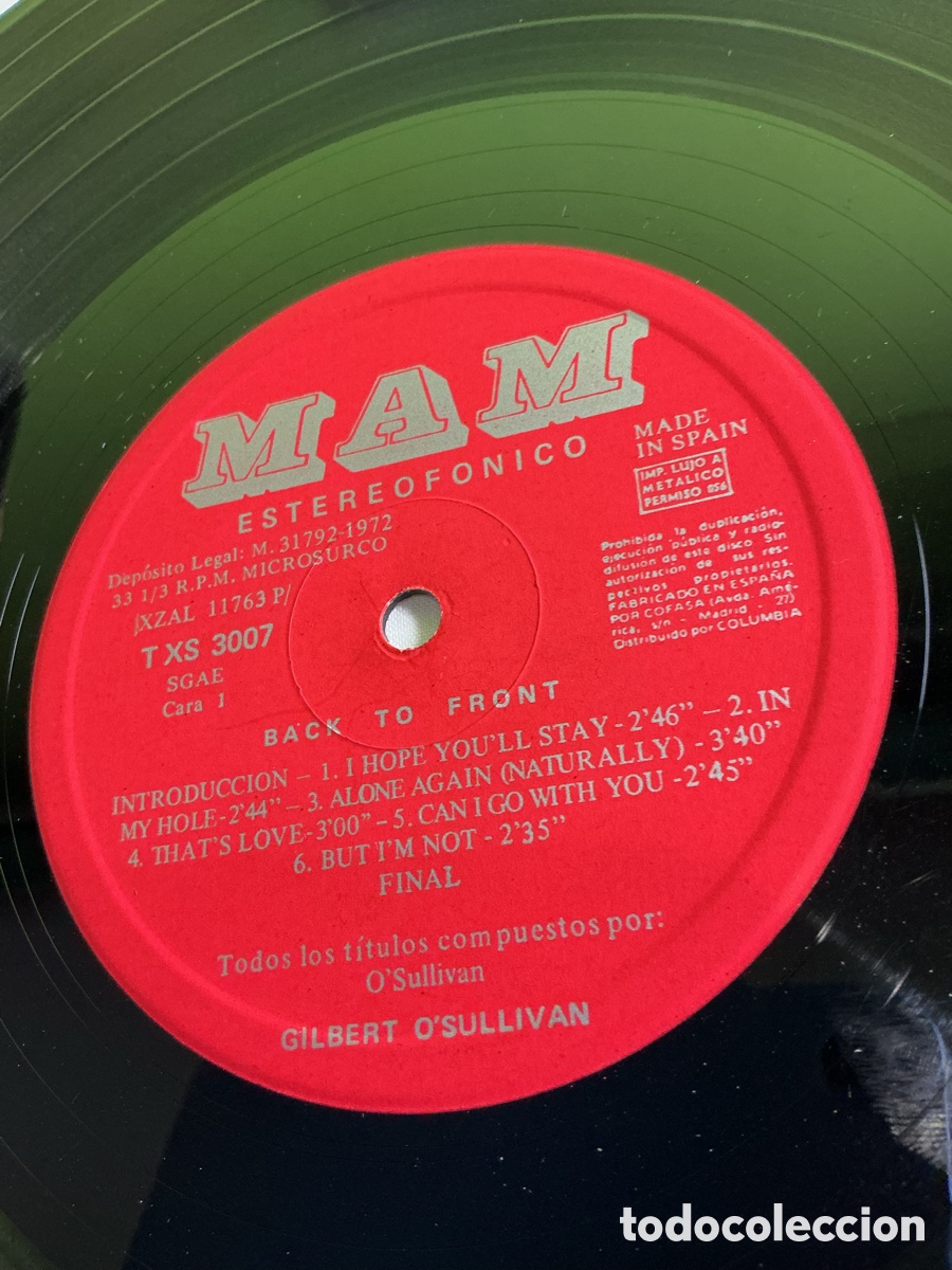 Discos de vinilo: Gilbert O&rsquo;Sullivan &ndash; Back to Front | LP MAM, 1972 - Foto 4