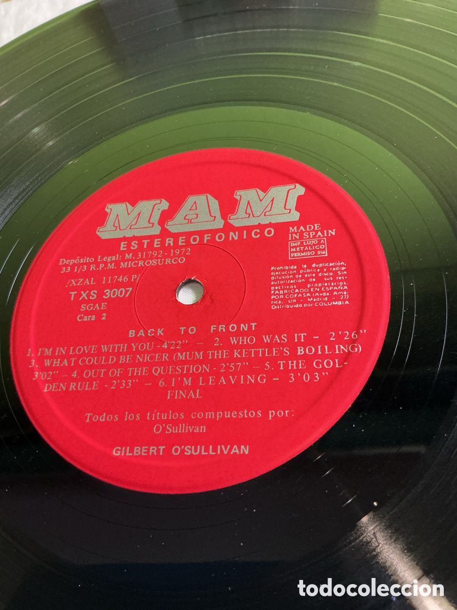 Discos de vinilo: Gilbert O&rsquo;Sullivan &ndash; Back to Front | LP MAM, 1972 - Foto 5