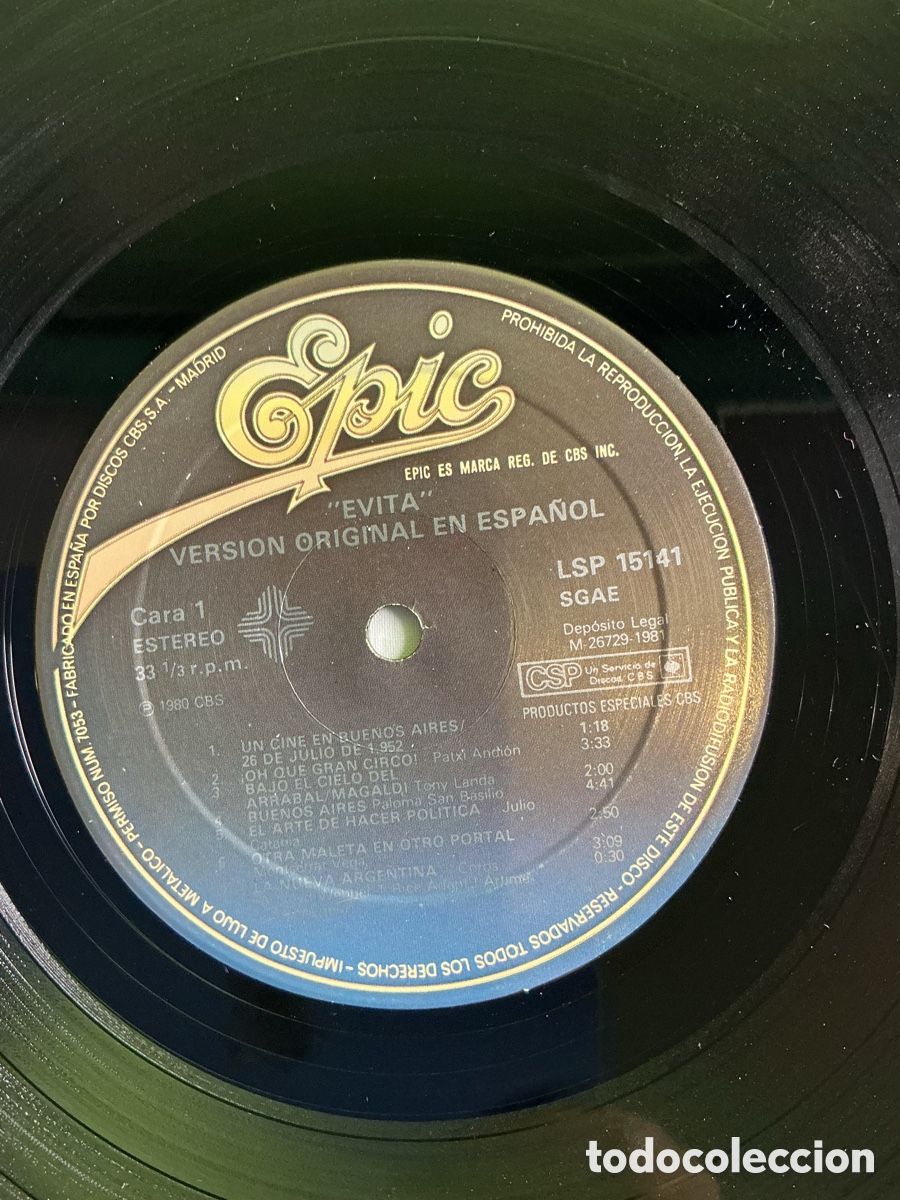 Discos de vinilo: Evita &ndash; Versi&oacute;n original en espa&ntilde;ol | LP edici&oacute;n resumida - Foto 4
