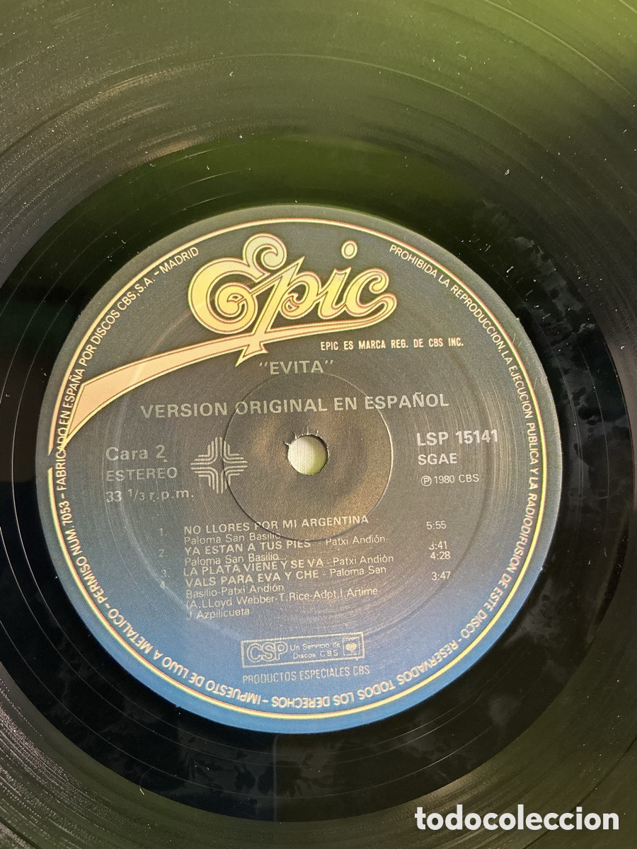 Discos de vinilo: Evita &ndash; Versi&oacute;n original en espa&ntilde;ol | LP edici&oacute;n resumida - Foto 5