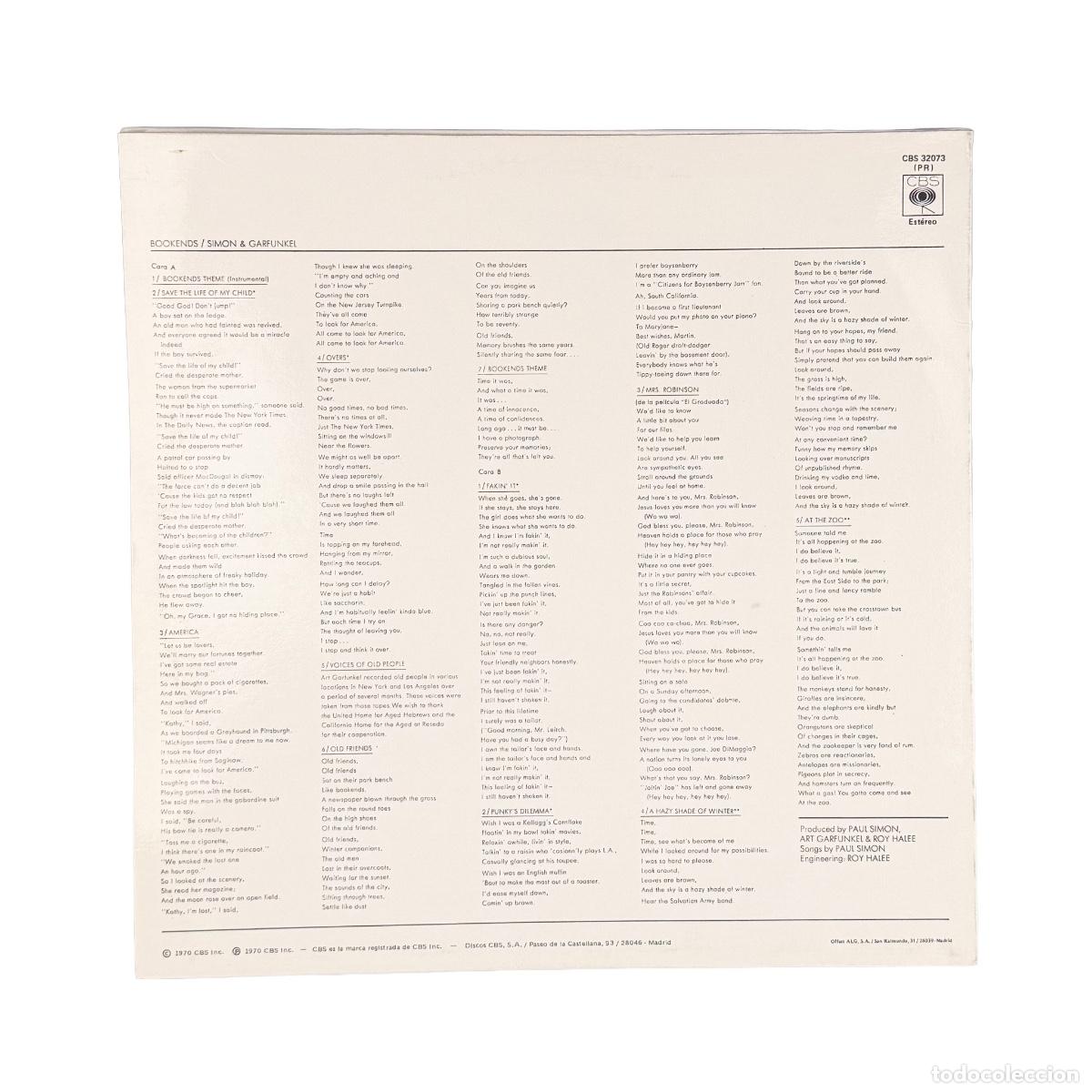 Discos de vinilo: LP. Simon & Garfunkel. Bookends (VG+/VG+) - Foto 2