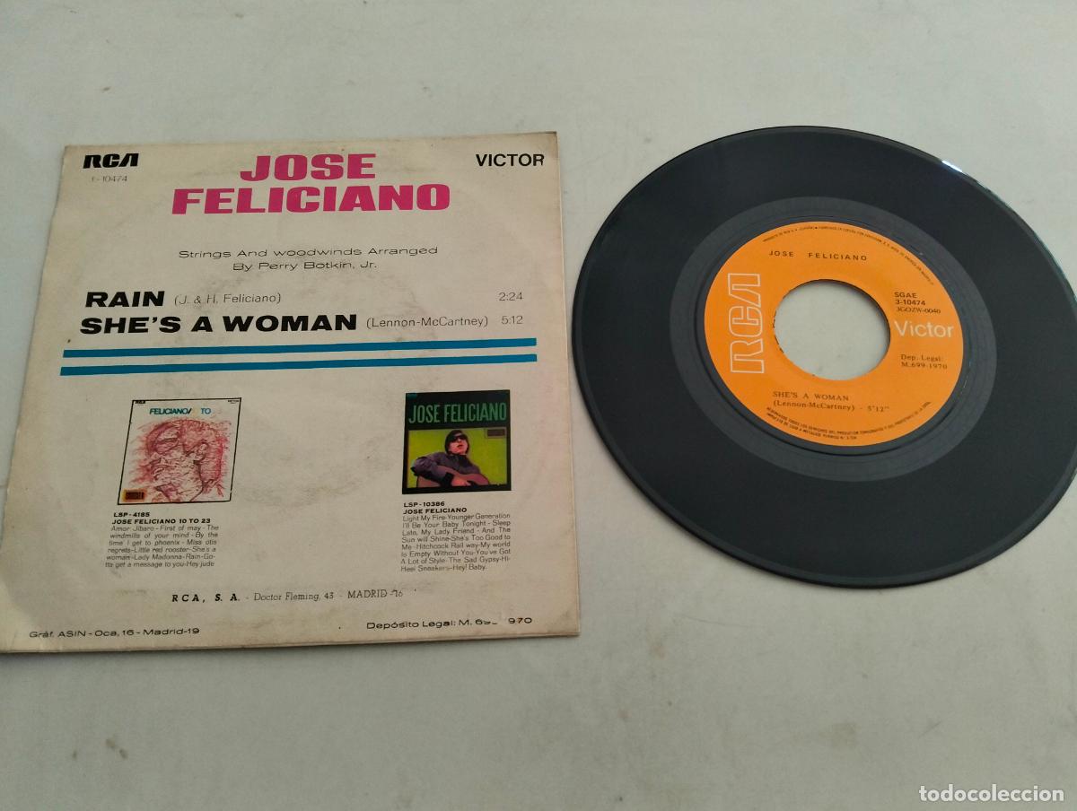 Discos de vinilo: DISCO SINGLE, JOSE FELICIANO, RAIN - Foto 2