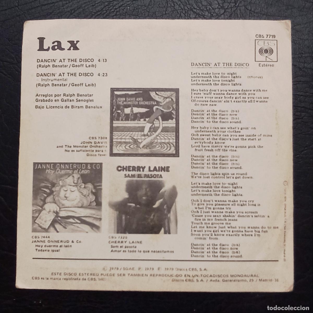Discos de vinilo: SINGLE LAX - DANCIN&acute;AT THE DISCO - CBS 1979 - Foto 2