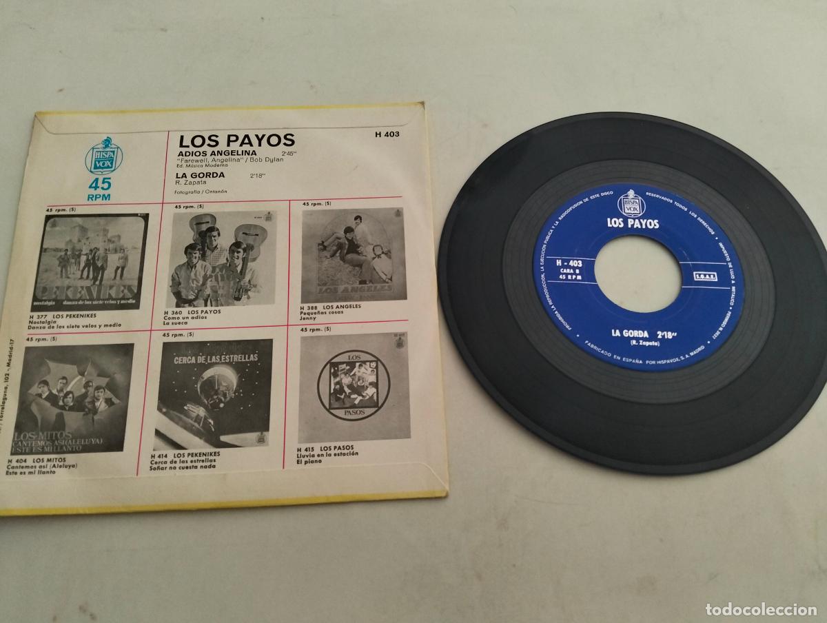 Discos de vinilo: DISCO SINGLE, LOS PAYOS, ADIOS ANGELINA - Foto 2