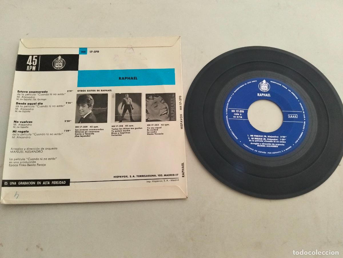 Discos de vinilo: DISCO SINGLE, RAPHAEL, ESTUVE ENAMORADO - Foto 2