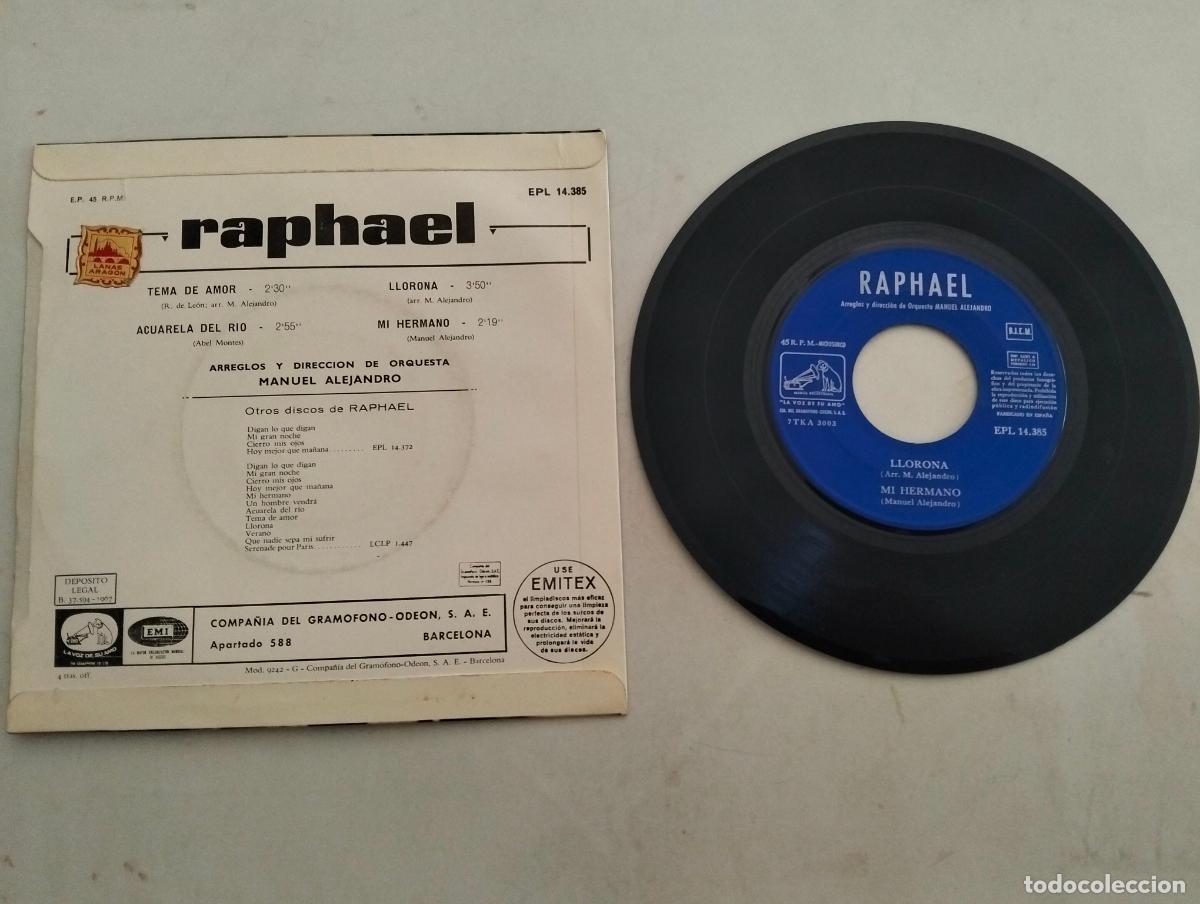 Discos de vinilo: DISCO SINGLE, RAPHAEL, TEMA DE AMOR - Foto 2