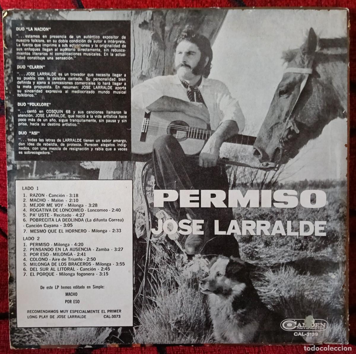 Discos de vinilo: JOSE LARRALDE ** Permiso ** ARGENTINA LP VINILO - Foto 2