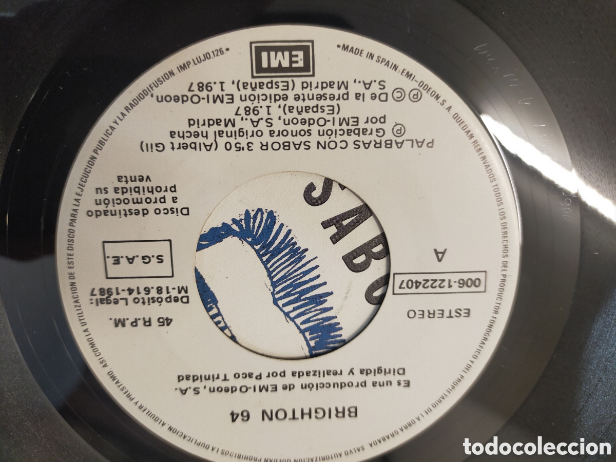 Discos de vinilo: Single Vinilo Brighton 64 - Palabras con Sabor - Foto 5