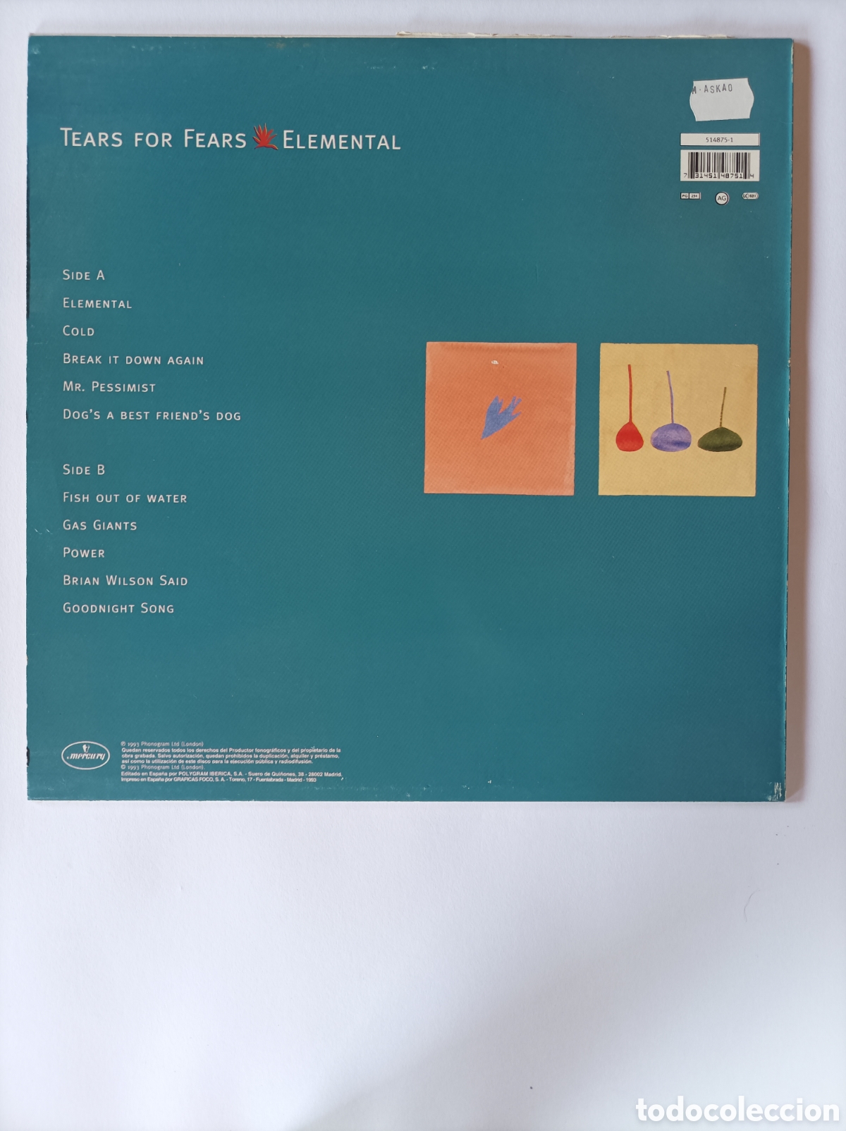 Discos de vinilo: TEARS FOR FEARS. ELEMENTAL. DISCO VINILO LP. MUY BUEN ESTADO.