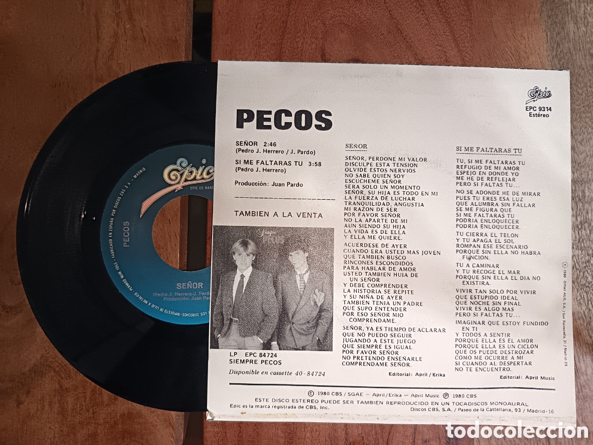Discos de vinilo: Single 7&rdquo; Los Pecos publicado en 1980 - Foto 2