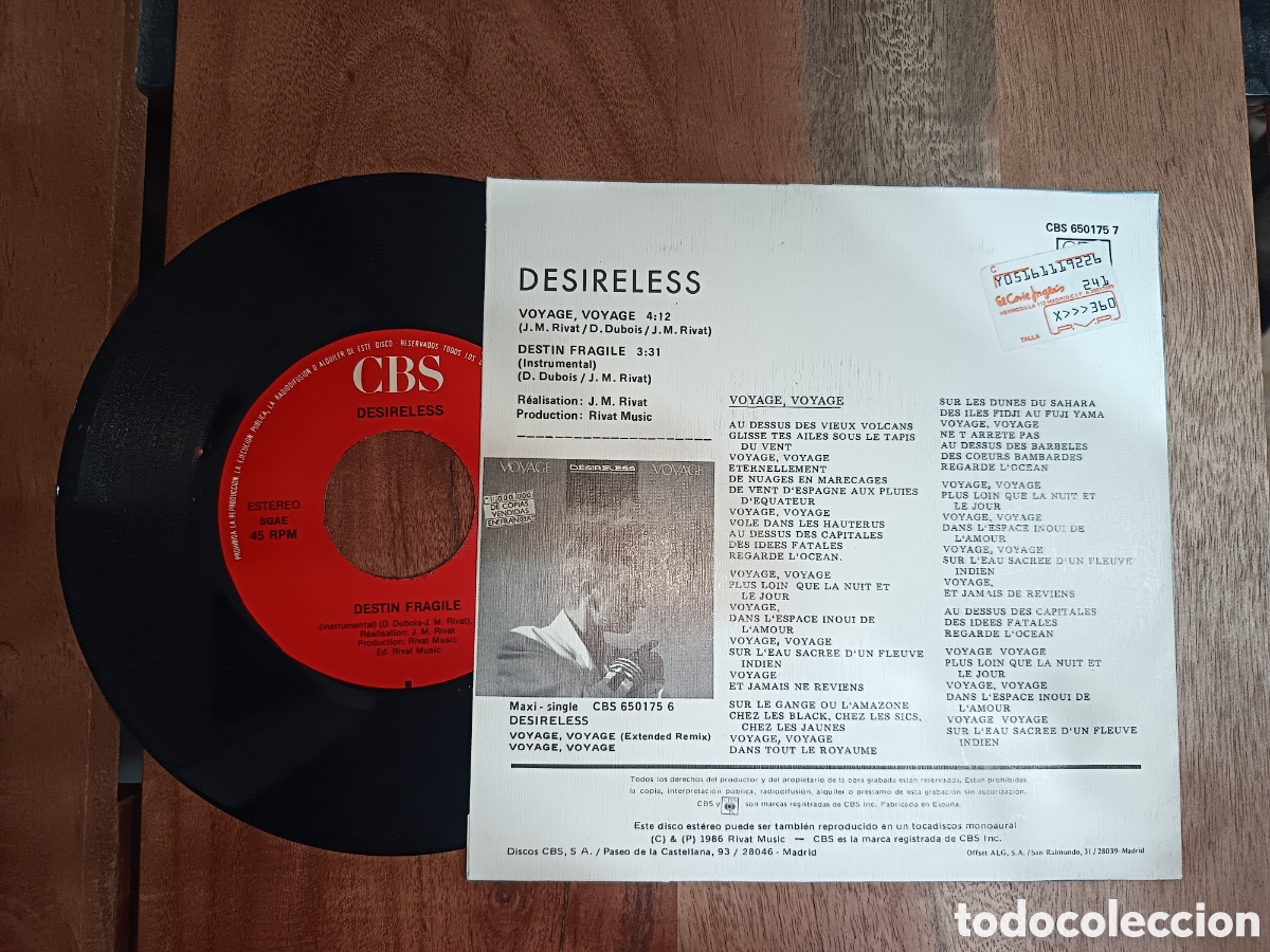 Discos de vinilo: Single 7&rdquo; Desireless - Foto 2