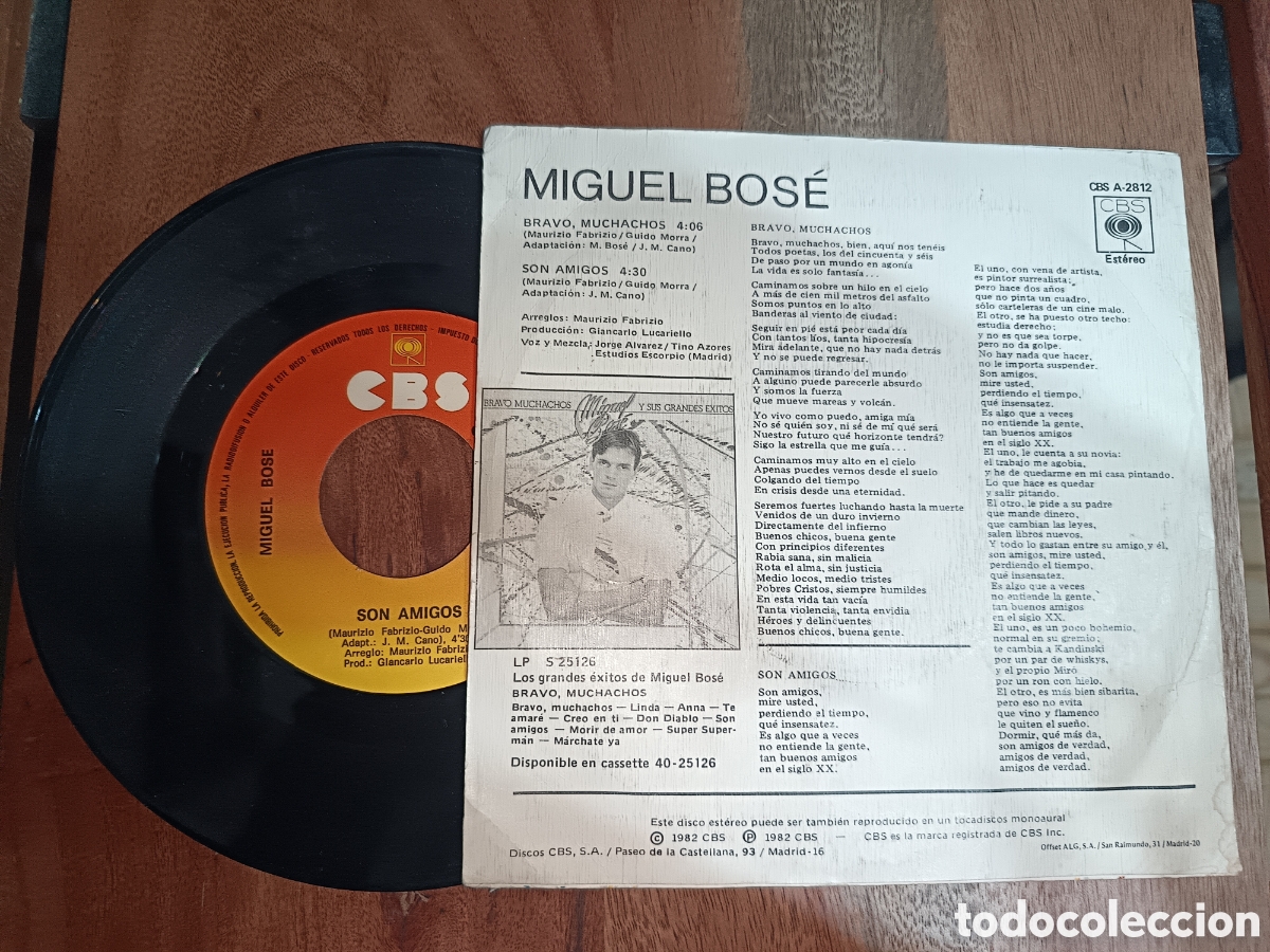 Discos de vinilo: Single Miguel Bos&eacute; &rdquo;Bravo Muchachos&rdquo; - Foto 2