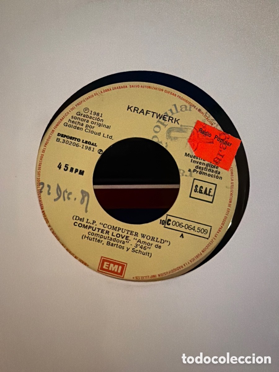 Discos de vinilo: KRAFTWERK - AMOR DE COMPUTADORA SINGLE SIN PORTADA SPAIN 1981