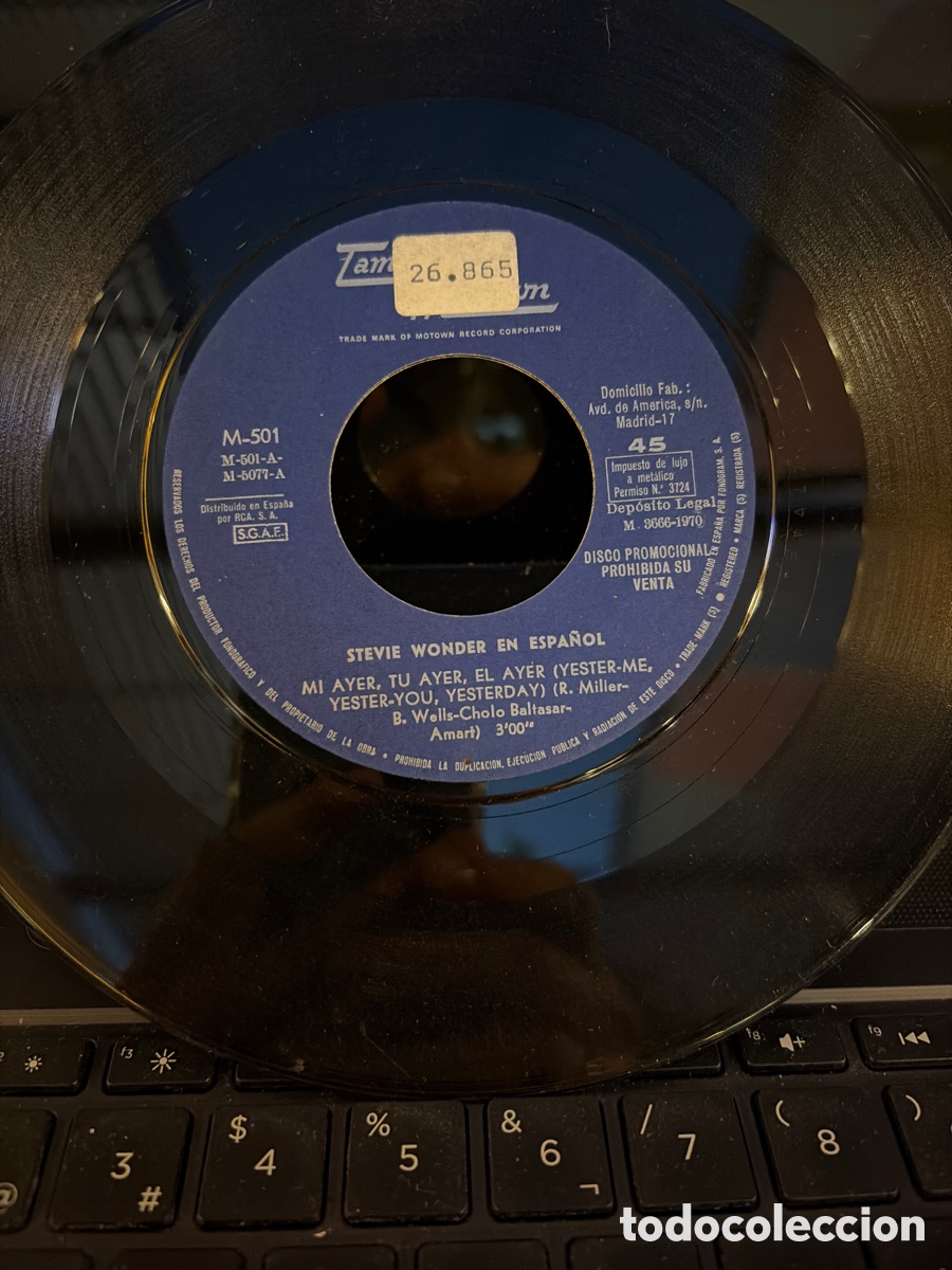 Discos de vinilo: STEVIE WONDER - MI AYER, TU AYER, EL AYER SINGLE SIN PORTADA SPAIN 1969