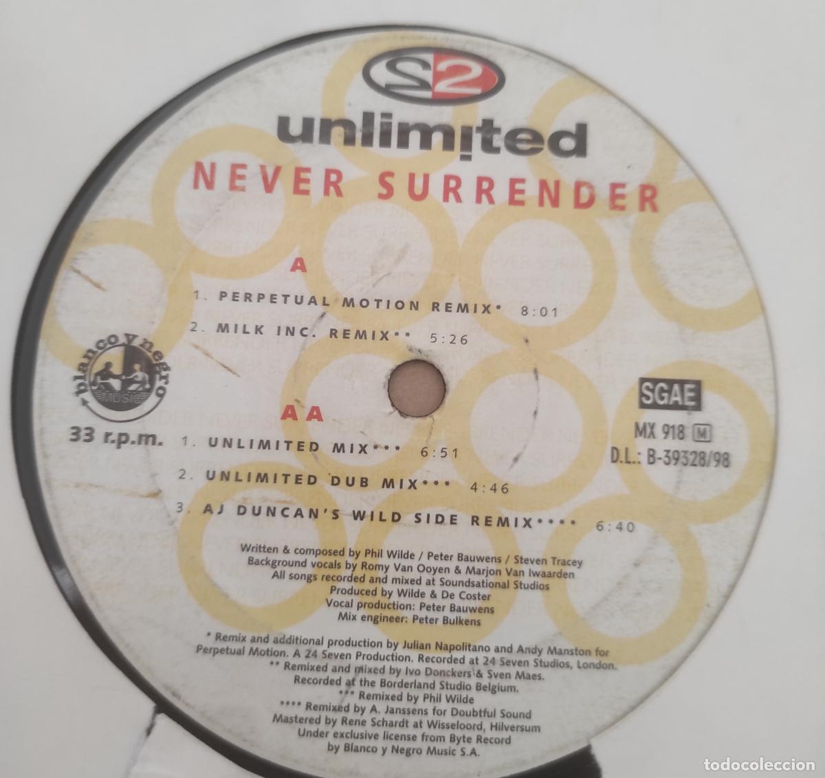Discos de vinilo: 2 Unlimited &lrm;&ndash; Never Surrender- 5 TEMAS 33 RPM-ESPA&Ntilde;A-