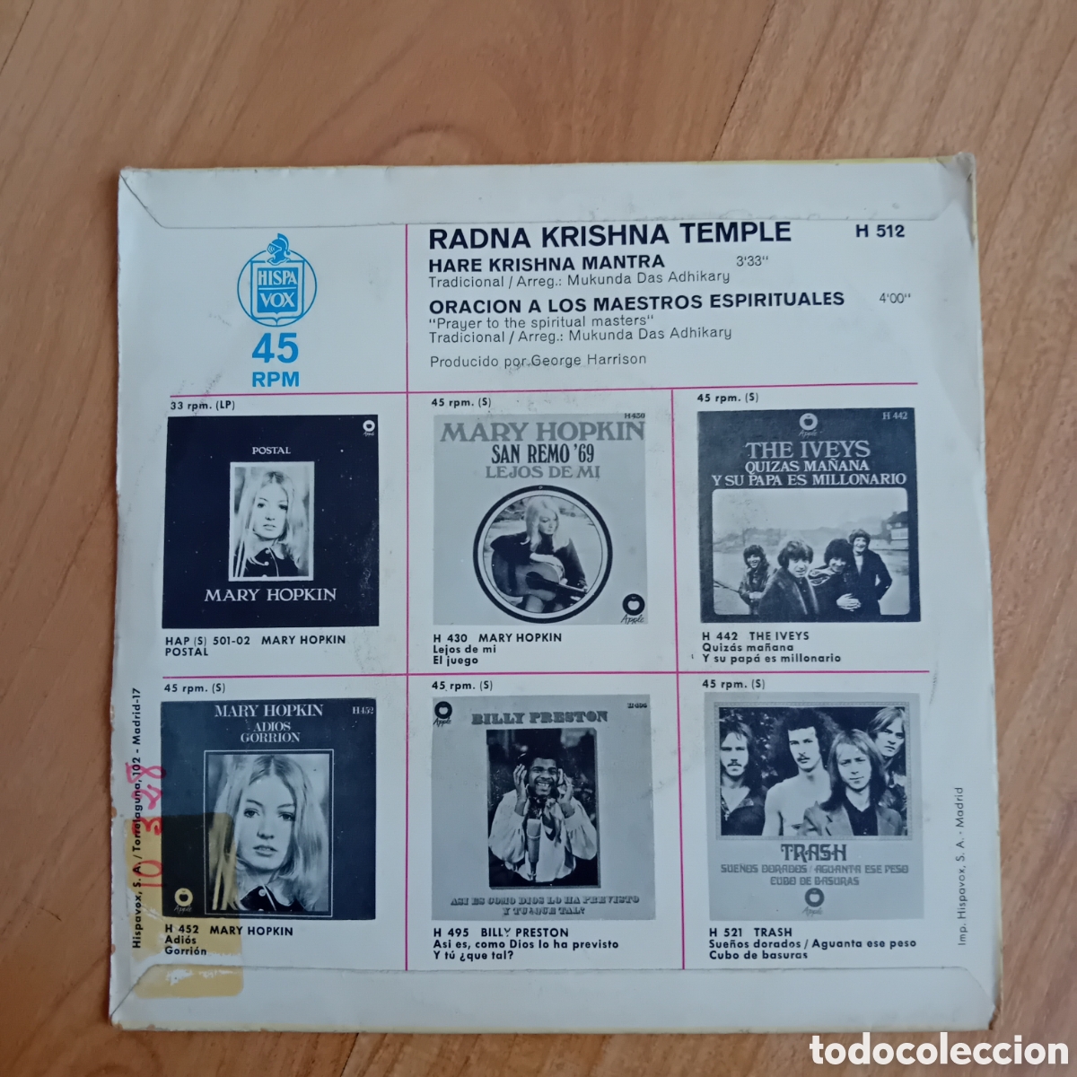 Discos de vinilo: RADNA KRISHNA TENCO TEMPLE. HARE KRISHNA MANTRA - Foto 2