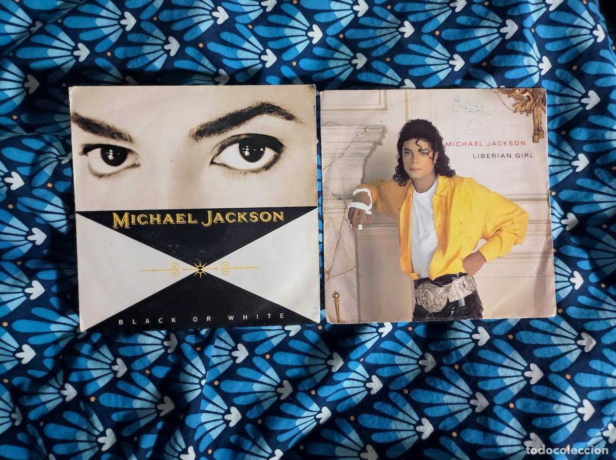 Discos de vinilo: Lote 2 vinilos 45 rpm Michael Jackson - Black or White / Liberian Girl