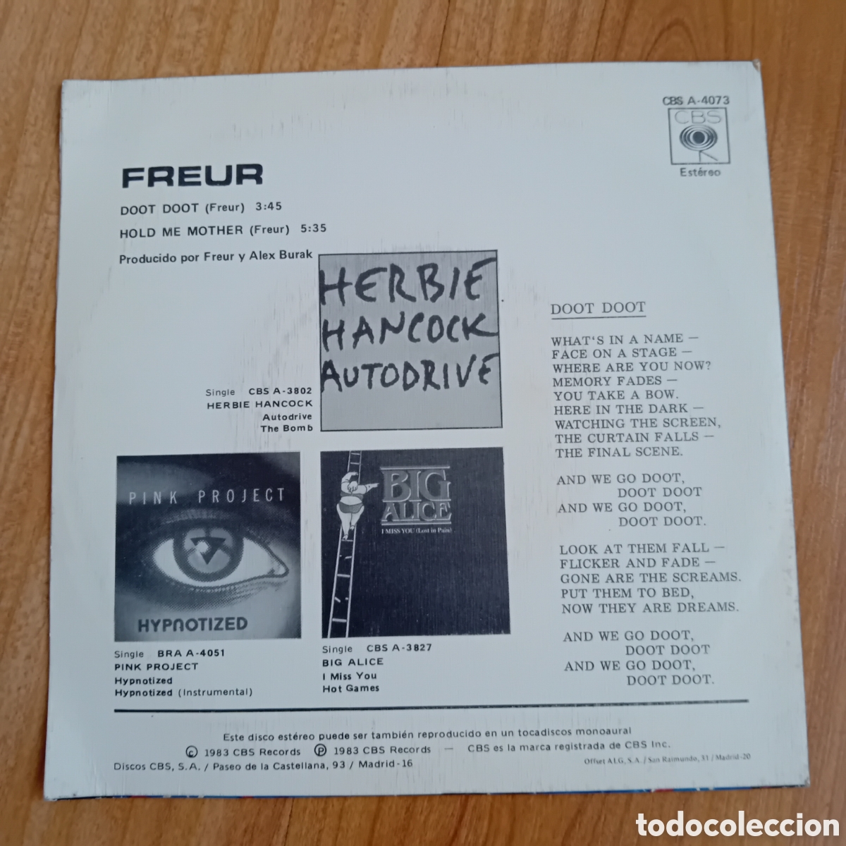 Discos de vinilo: FREUR. DOOT DOOT. HOLD ME MOTHER - Foto 2