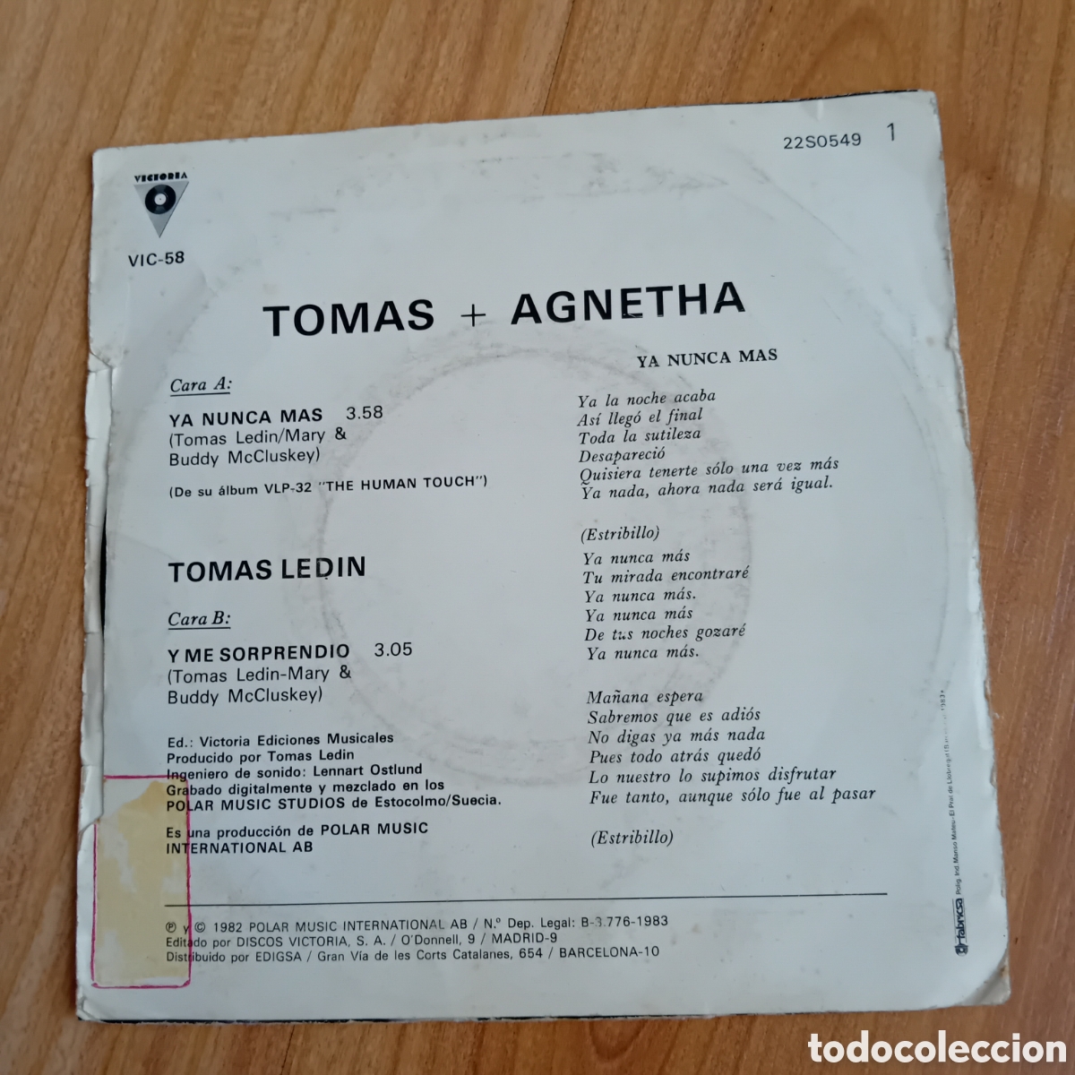 Discos de vinilo: TOMAS Y AGNETHA. YA NUNCA MAS - Foto 2