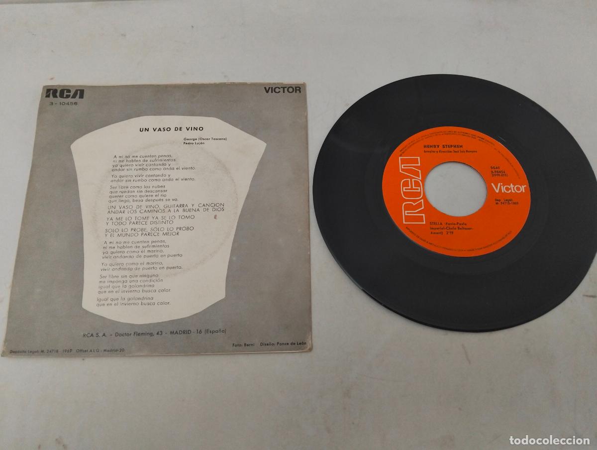 Discos de vinilo: DISCO SINGLE, HENRY STEPHEN, UN VASO DE VINO - Foto 2