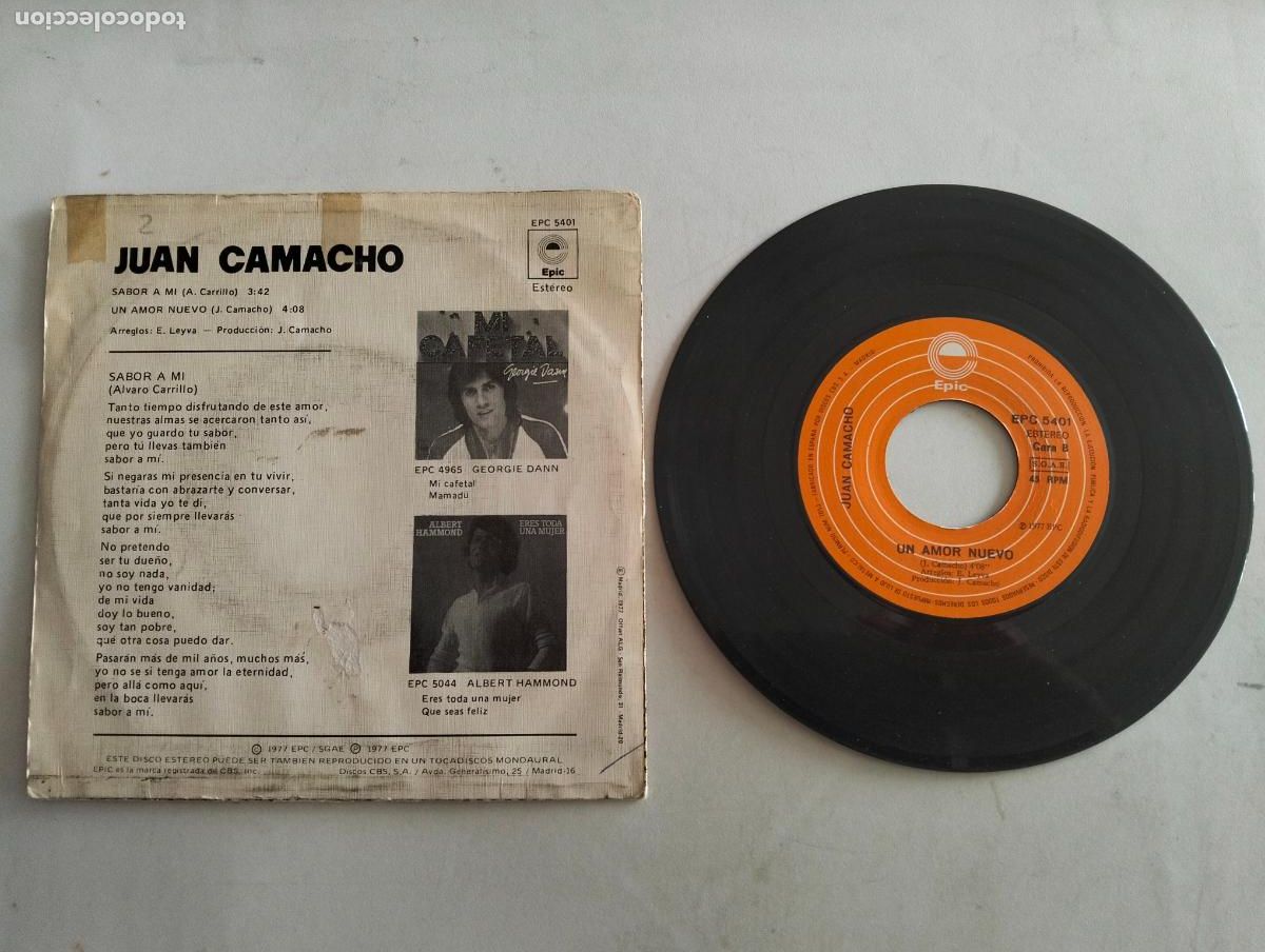 Discos de vinilo: DISCO SINGLE, JUAN CAMACHO, SABOR A TI - Foto 2