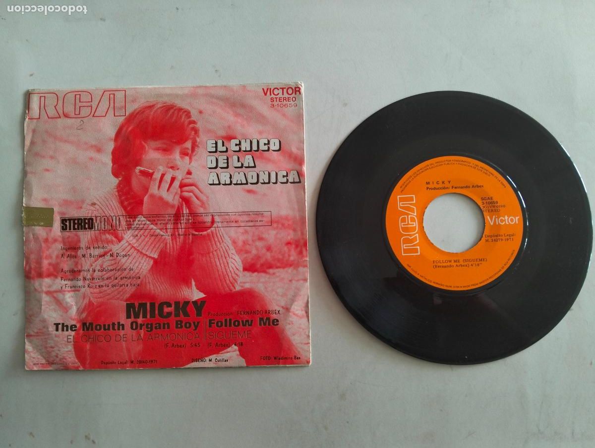 Discos de vinilo: DISCO SINGLE, MICKY, EL CHICO DE LA ARMONICA - Foto 2