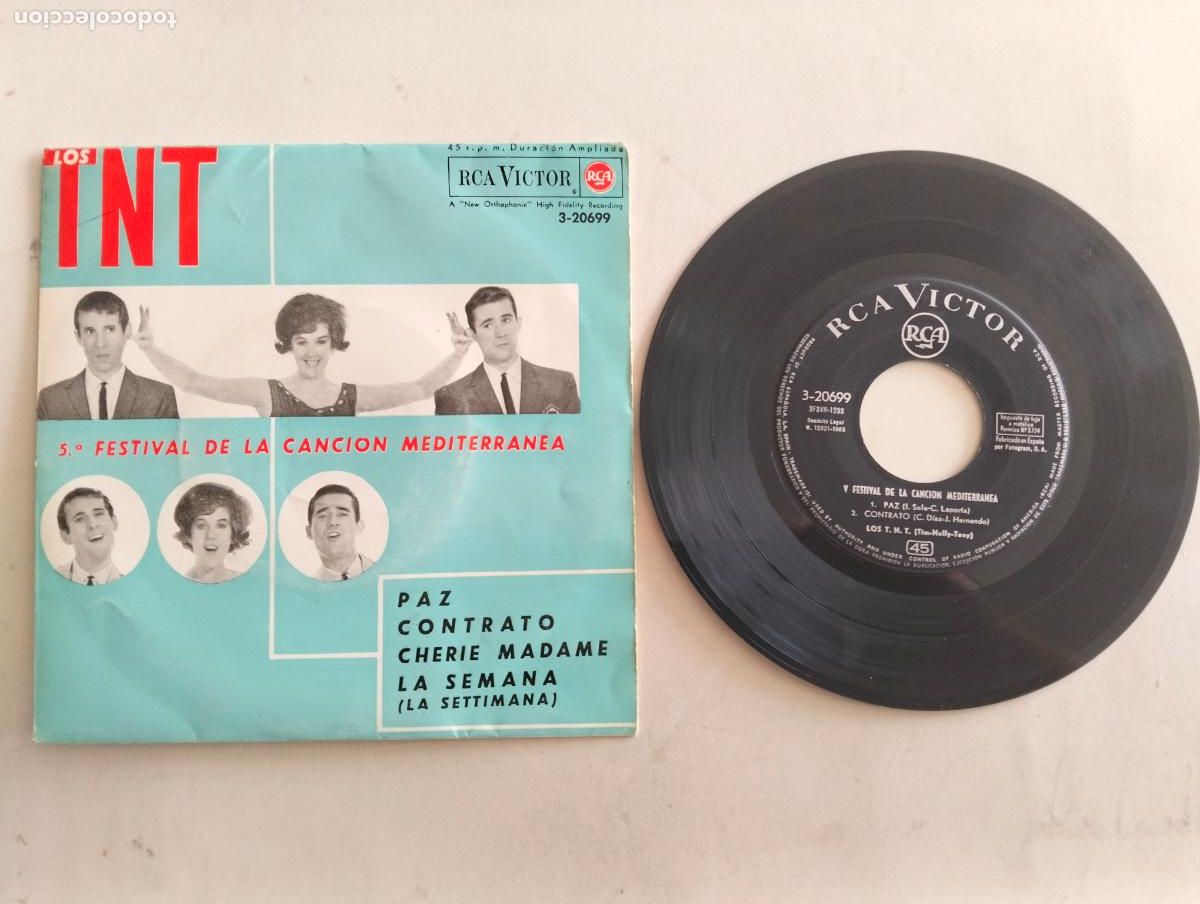 Vinyl-Schallplatten: DISCO SINGLE, LOS TNT, 5&ordm; FESTIVAL DE LA CANCION MEDITERRANEA