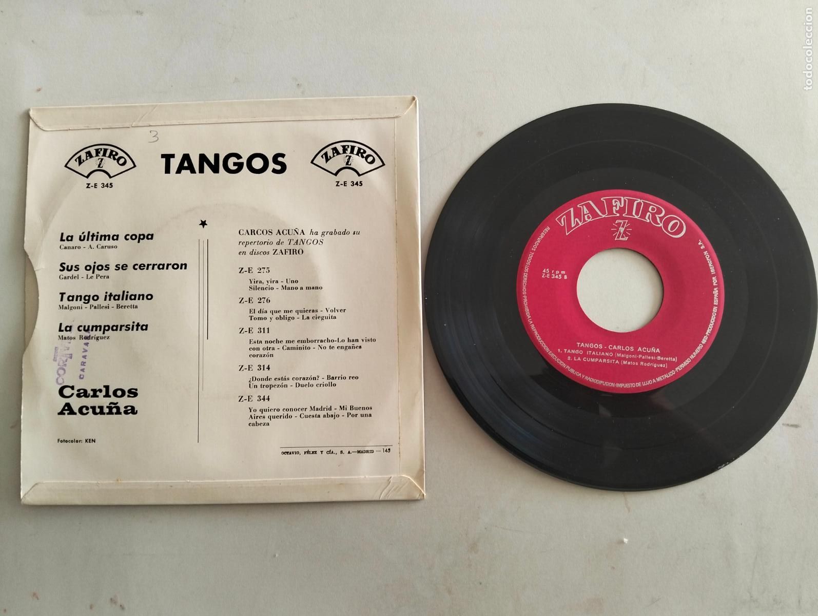 Discos de vinilo: DISCO SINGLE, CARLOS ACU&Ntilde;A, LA ULTIMA COPA - Foto 2