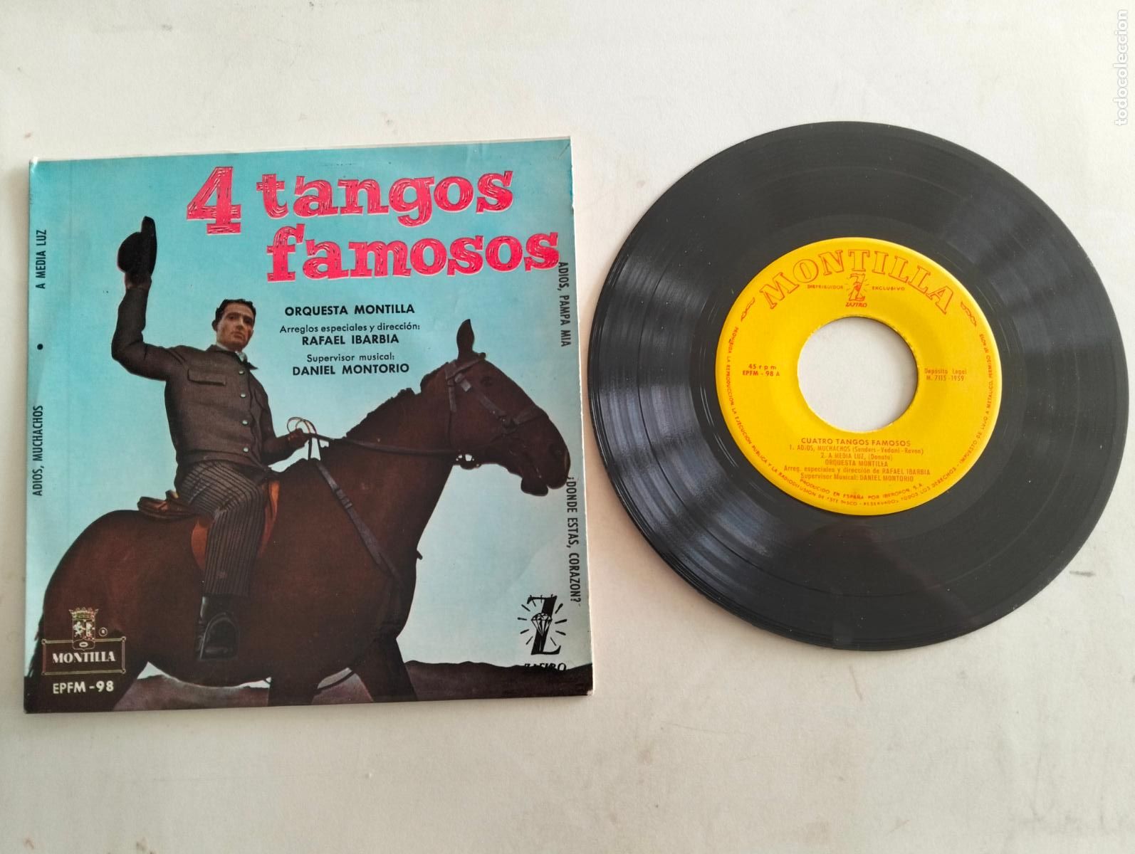 Discos de vinilo: DISCO SINGLE, 4 TANGOS FAMOSOS ORQUESTA MONTILLA, ADIOS MUCHACHOS