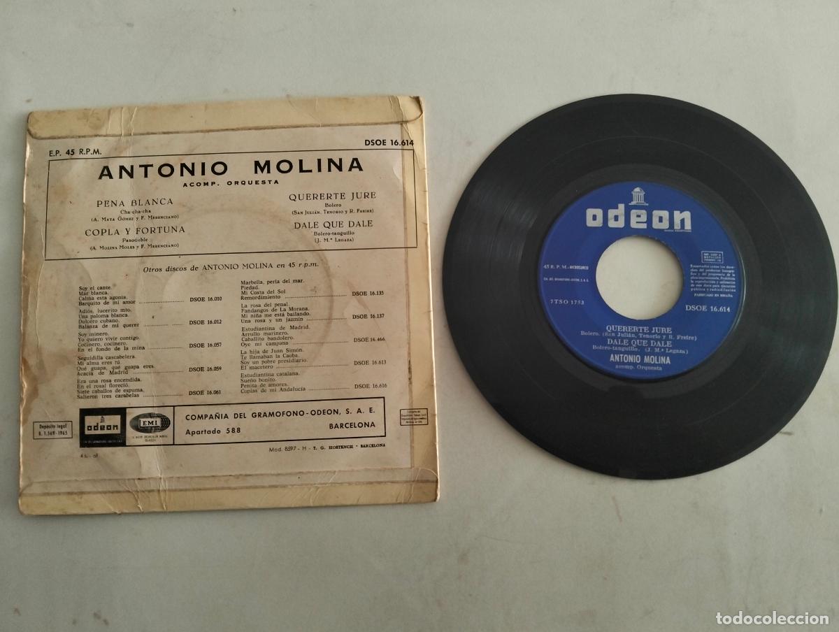 Discos de vinilo: DISCO SINGLE, ANTONIO MOLINA, PENA BLANCA - Foto 2