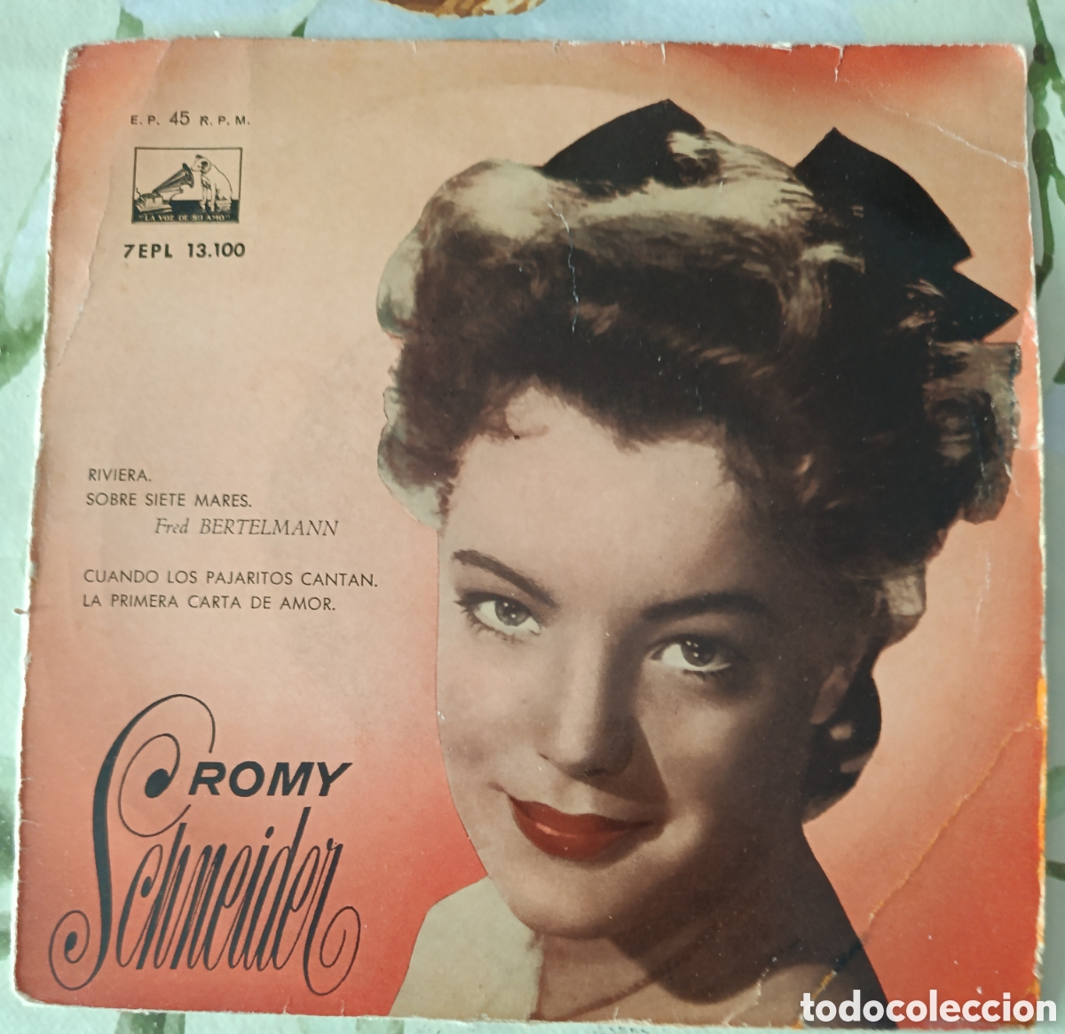 Discos de vinilo: Romy Schneider ep editado en Espa&ntilde;a por el sello La voz de su amo a&ntilde;o 1958.