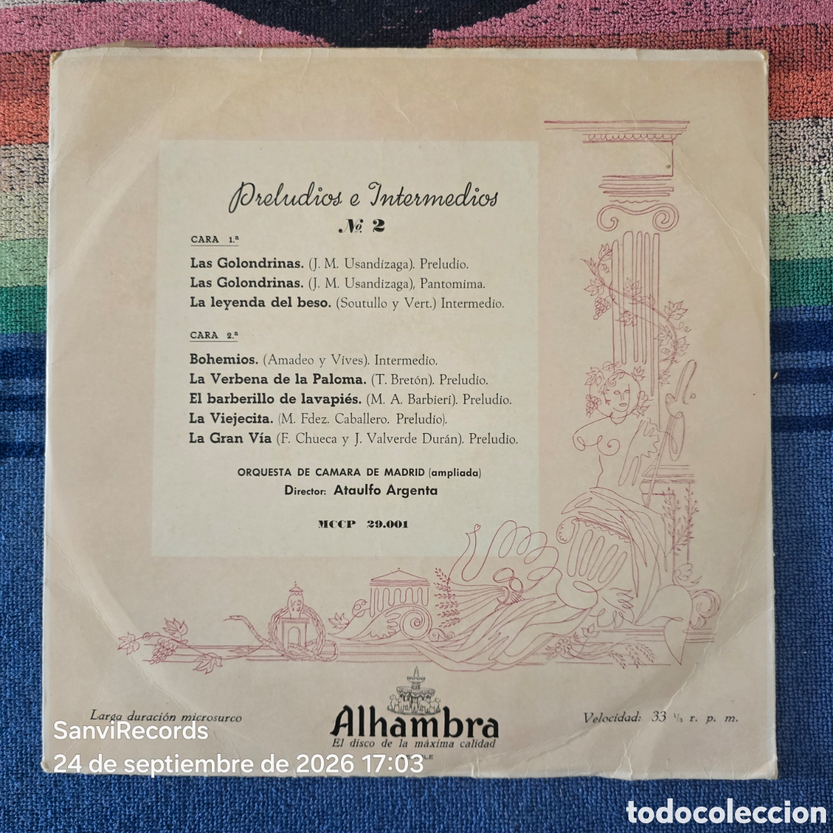 Discos de vinilo: [LP] ORQUESTA DE CAMARA DE MADRID: PRELUDIOS E INTERMEDIOS N&deg; 2 (ALHAMBRA) (1957)