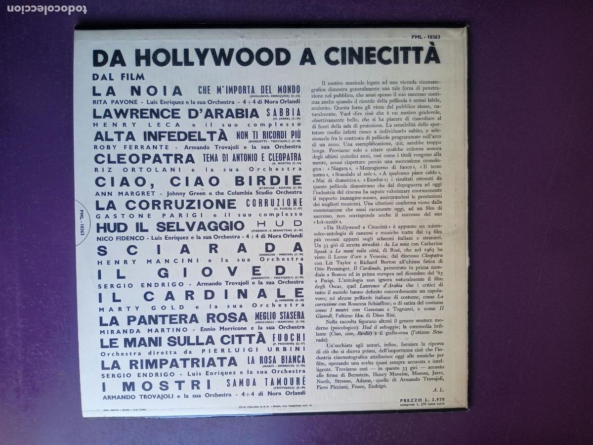 Discos de vinilo: Da Hollywood A Cinecitt&agrave; - LP RCA 1964 ITALIA RECOP POP BEAT 60'S - RITA PAVONE, SERGIO ENDRIGO, ETC