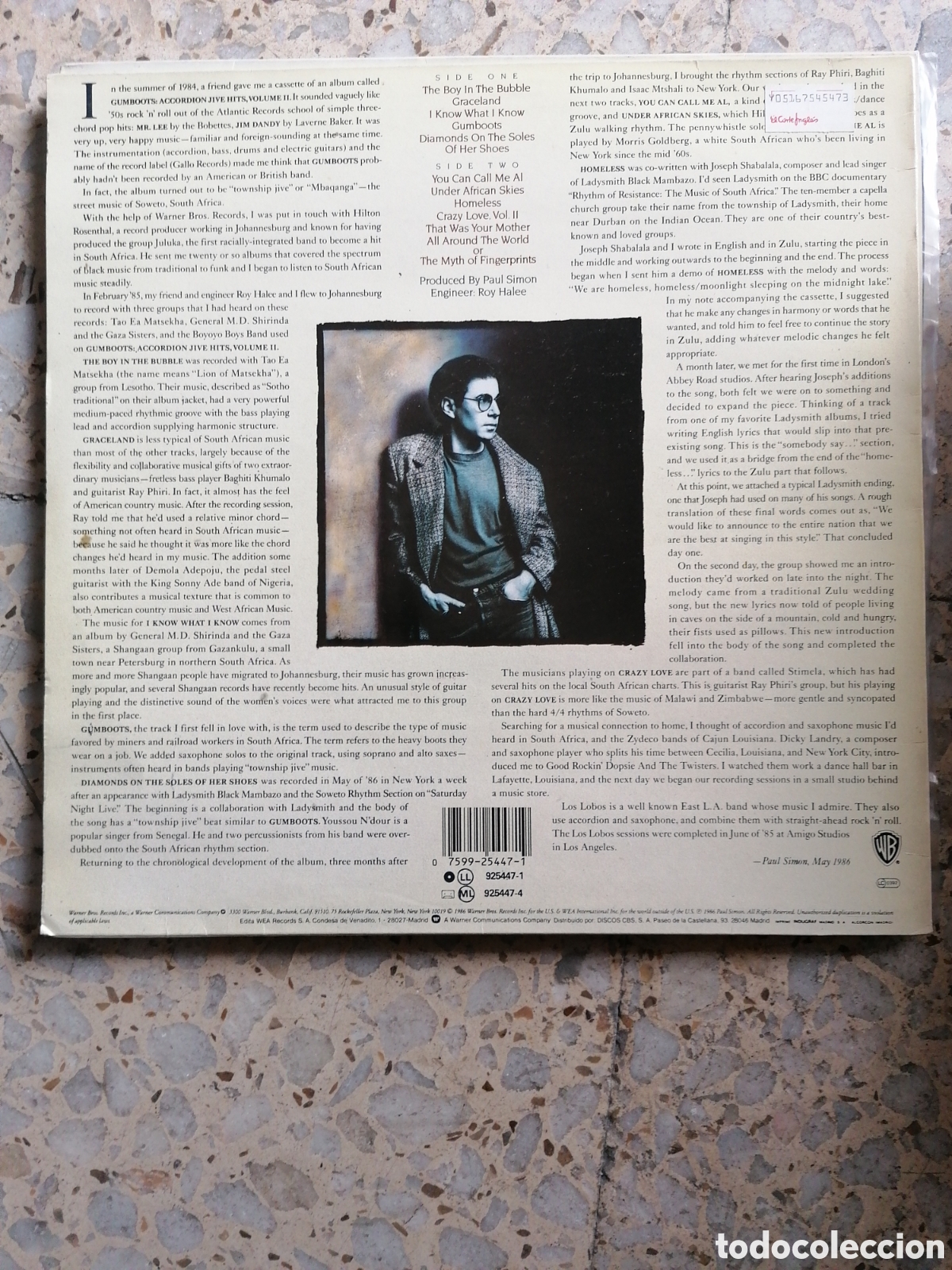Discos de vinilo: LP PAUL SIMON GRACELAND 1986 ESPA&Ntilde;A INSERT EX - Foto 2