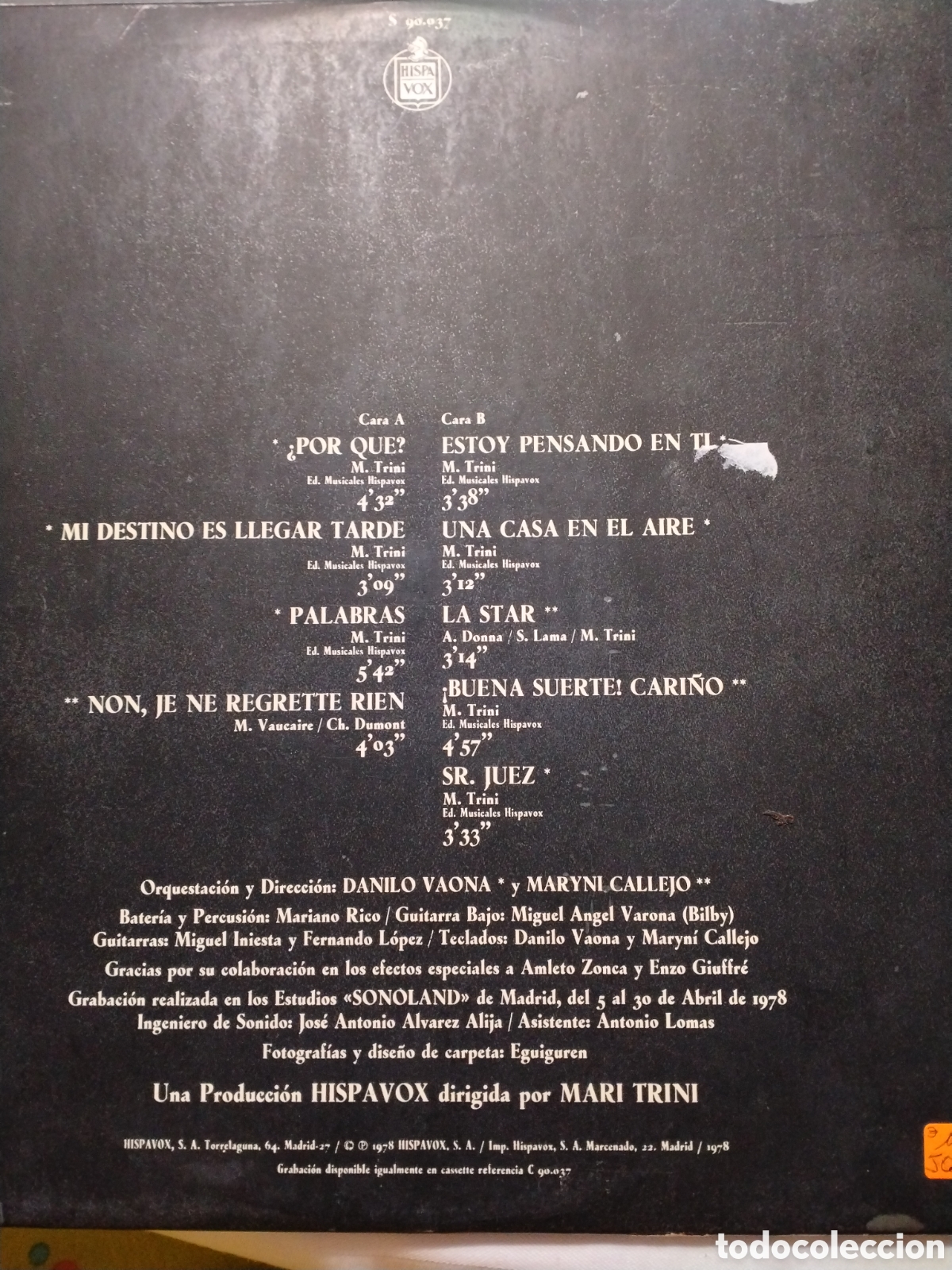 Discos de vinilo: MARI TRINI - SOLO PARA T&Iacute; - LP HISPAVOX 1978. - Foto 4