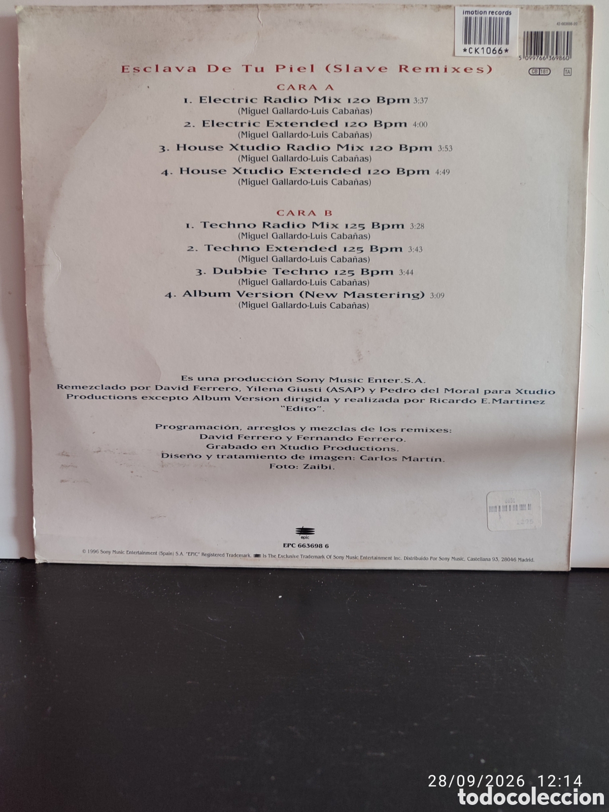Discos de vinilo: Azucar Moreno &ndash; Esclava De Tu Piel (Slave Remixes) - Foto 2