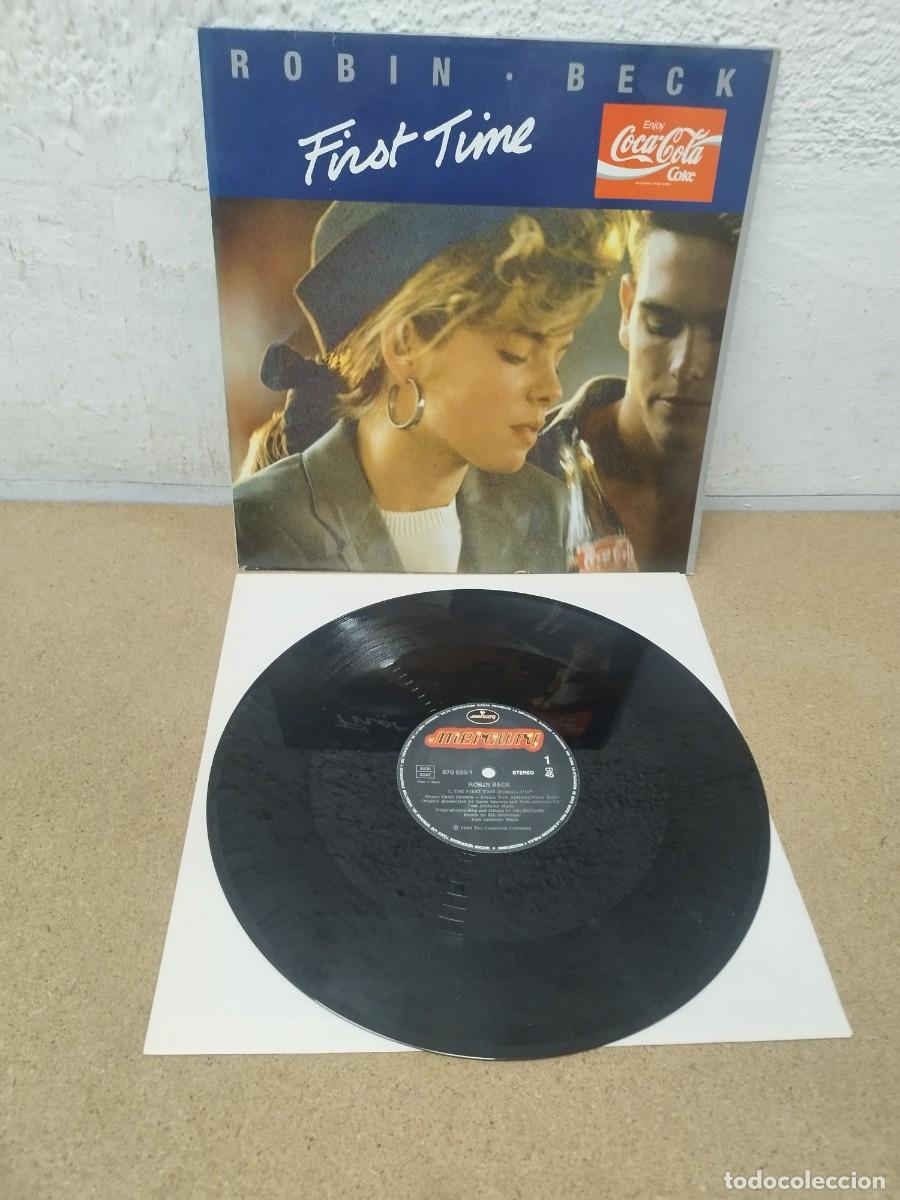Discos de vinilo: Robin Beck &ndash; First Time. Vinilo maxi single 12&rdquo; 45rpm. Publicidad Coca-Cola.