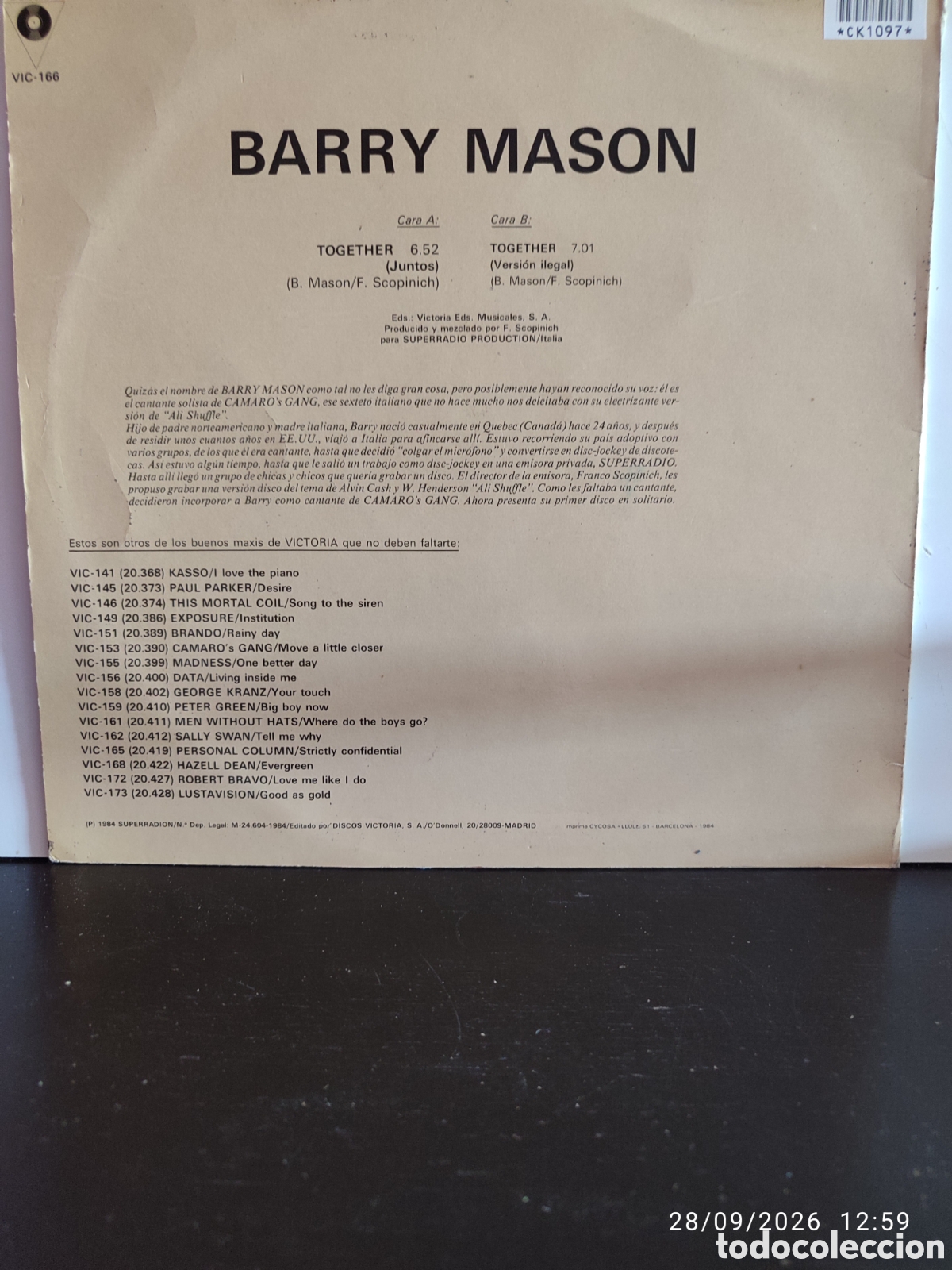 Discos de vinilo: Barry Mason &ndash; Together = Juntos - Foto 2
