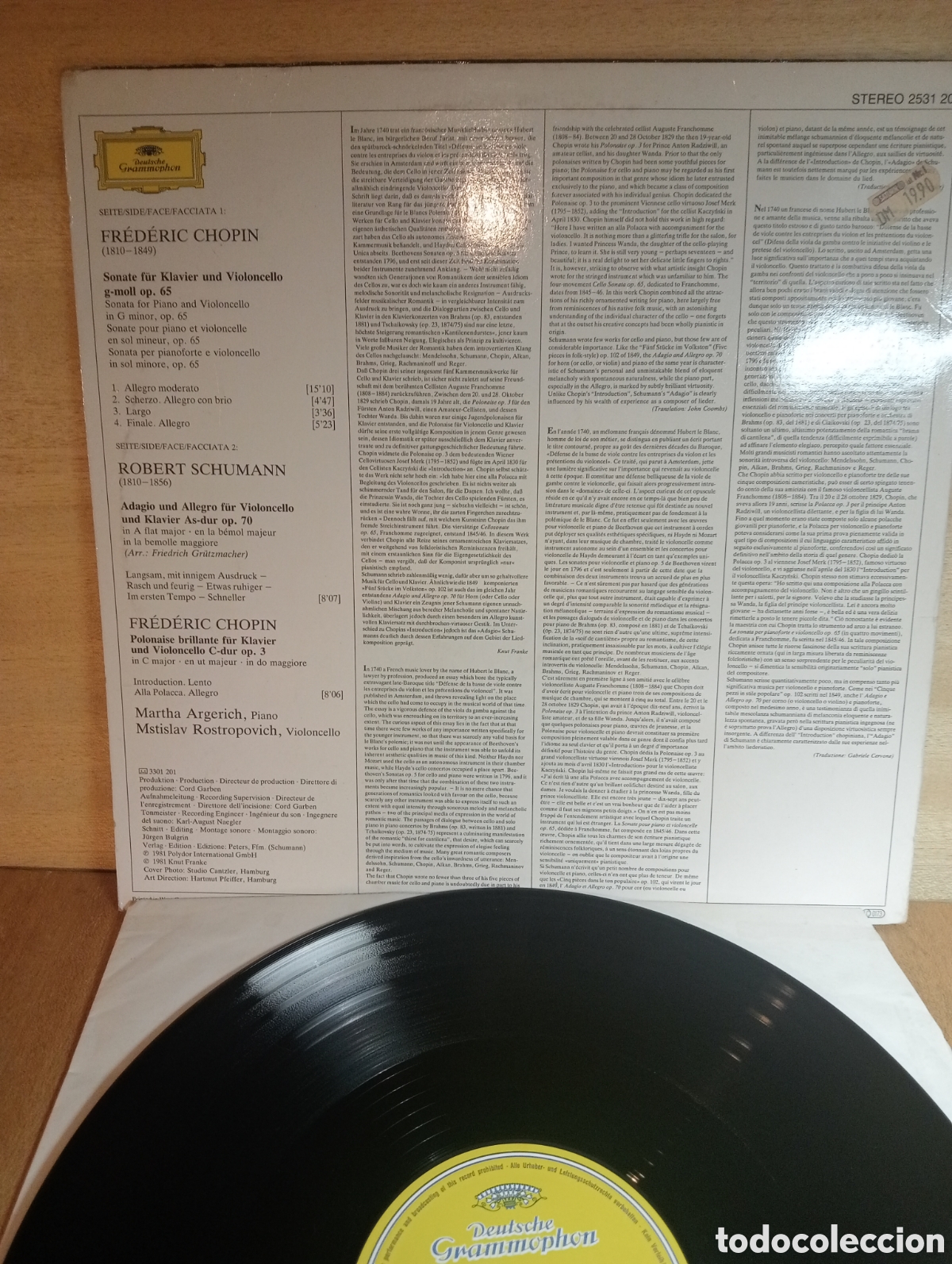 Discos de vinilo: Chopin. Schumann. Cello. M. Rostropovich. M.Argerich. - Foto 2