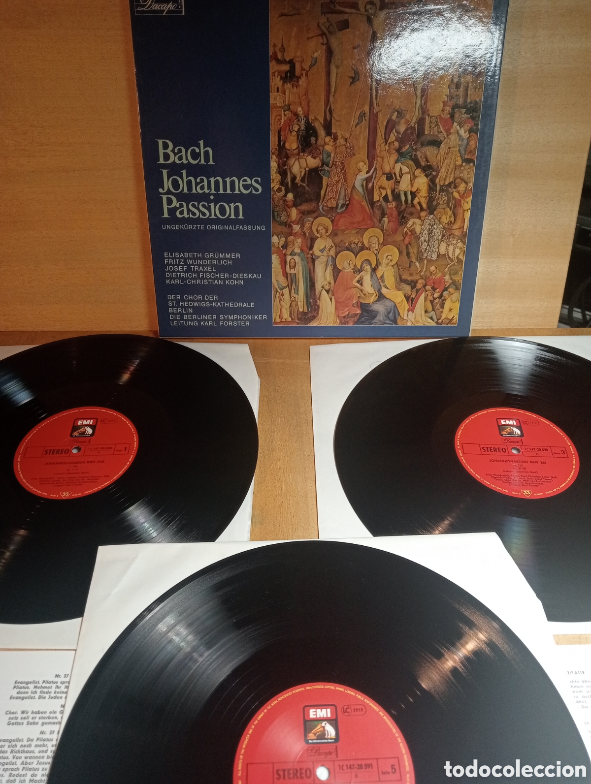 Discos de vinilo: Pasi&oacute;n seg&uacute;n San Juan. J.S. Bach. Sinf&oacute;nica de Berl&iacute;n. Karl Forster.