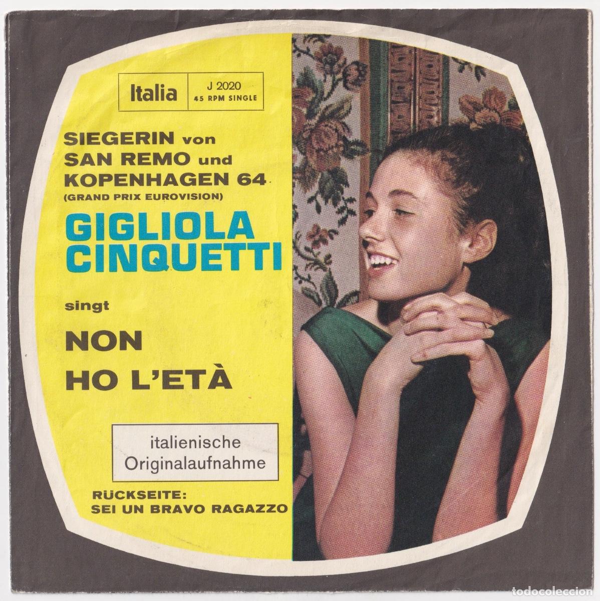 Discos de vinilo: LIQUIDACI&Oacute;N - EUROVISI&Oacute;N &acute;64 - GIGLIOLA CINQUETTI - Non ho l&acute;et&agrave; - Made in ITALY