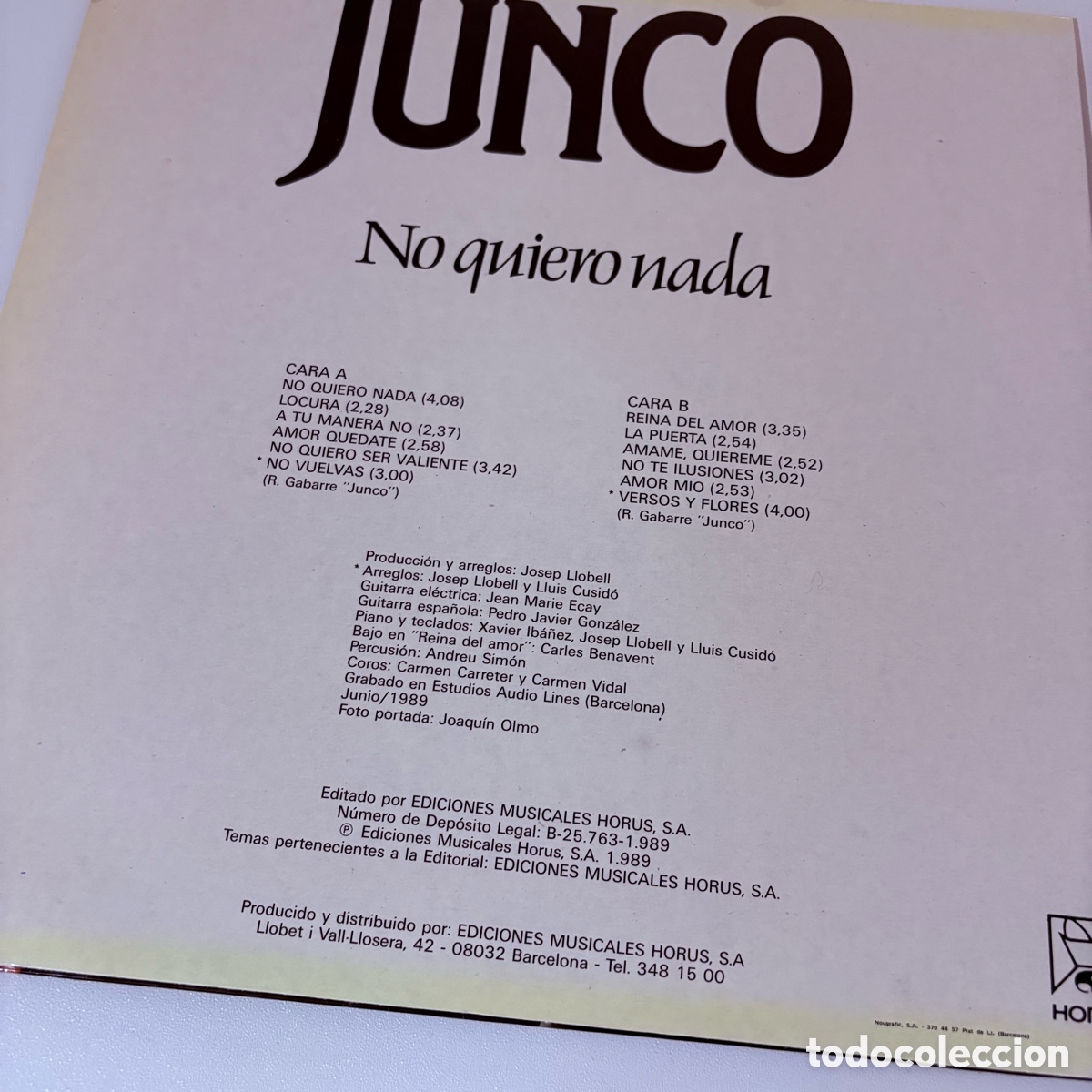 Discos de vinilo: lp Junco &ndash; No Quiero Nada de 1989 - Foto 2