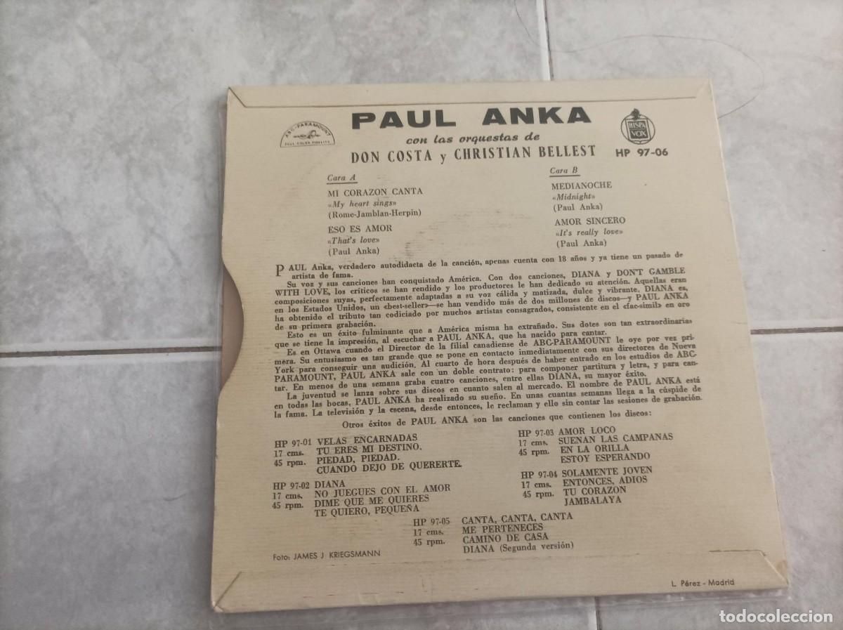 Discos de vinilo: Paul Anka ep mi corazon canta - Foto 2